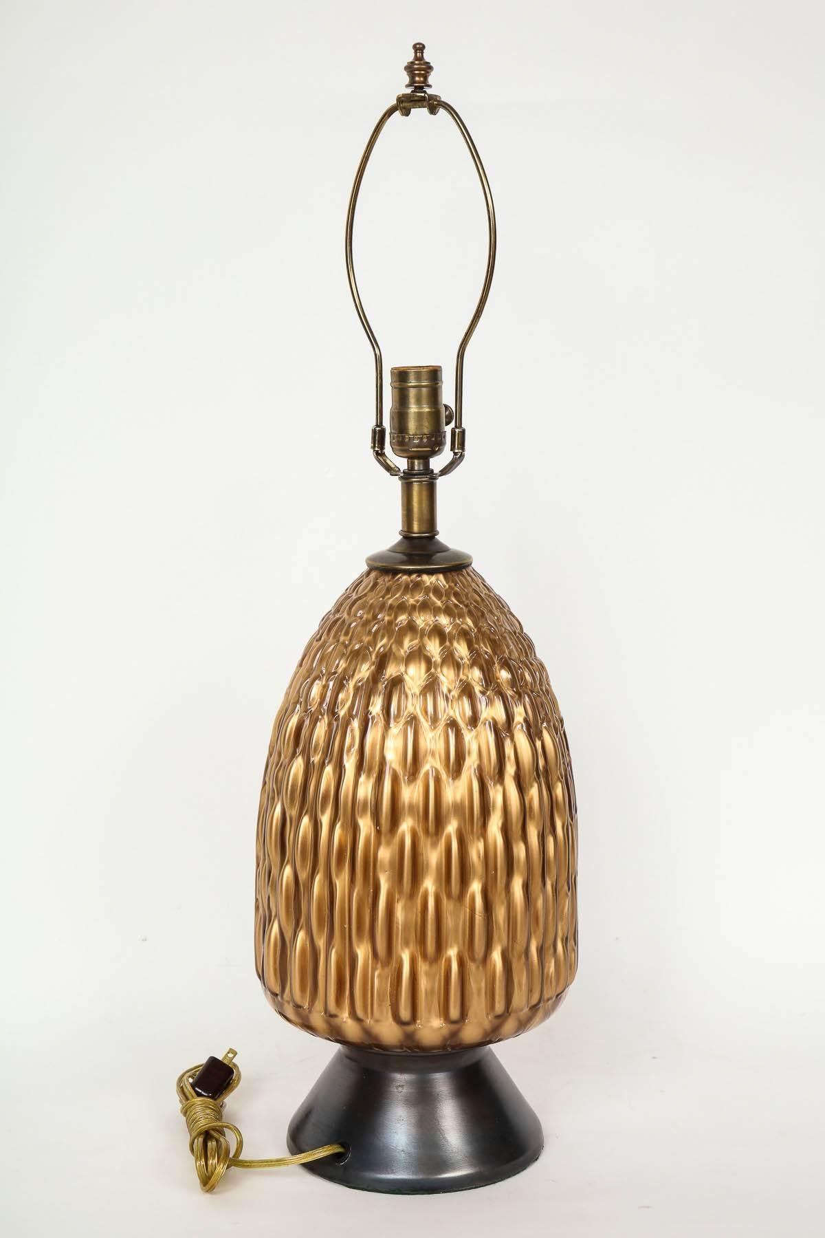 Italian Bronze and Coppered Glass Artichoke  Lamps For Sale 2