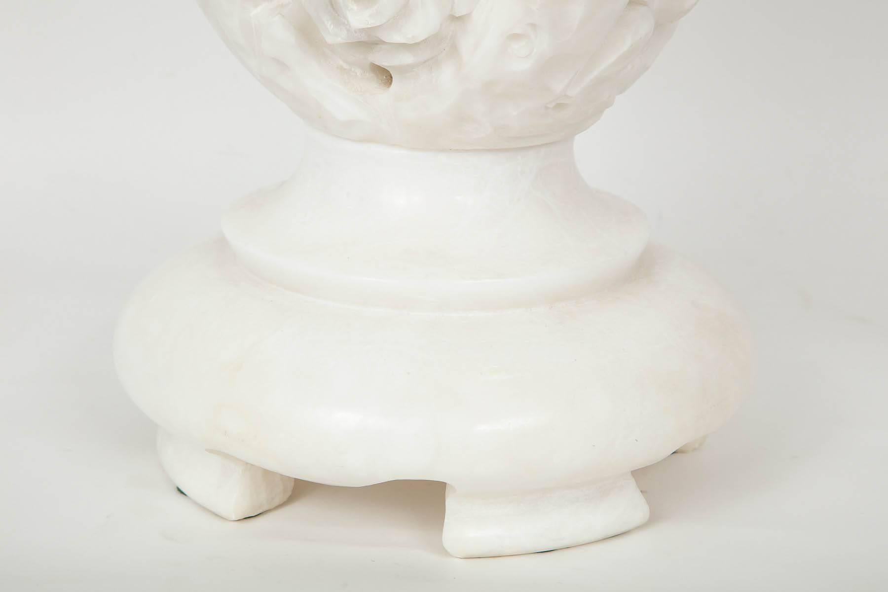 Large Italian Hand-Carved Alabaster Floral Lamps In Excellent Condition In New York, NY