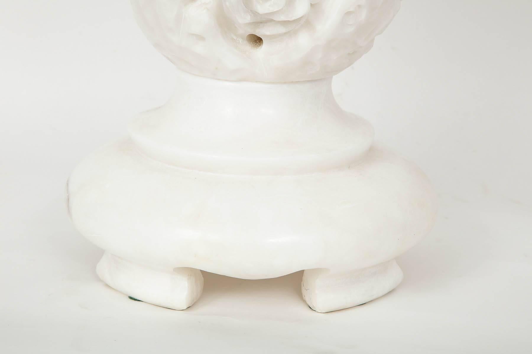 Large Italian Hand-Carved Alabaster Floral Lamps For Sale 1