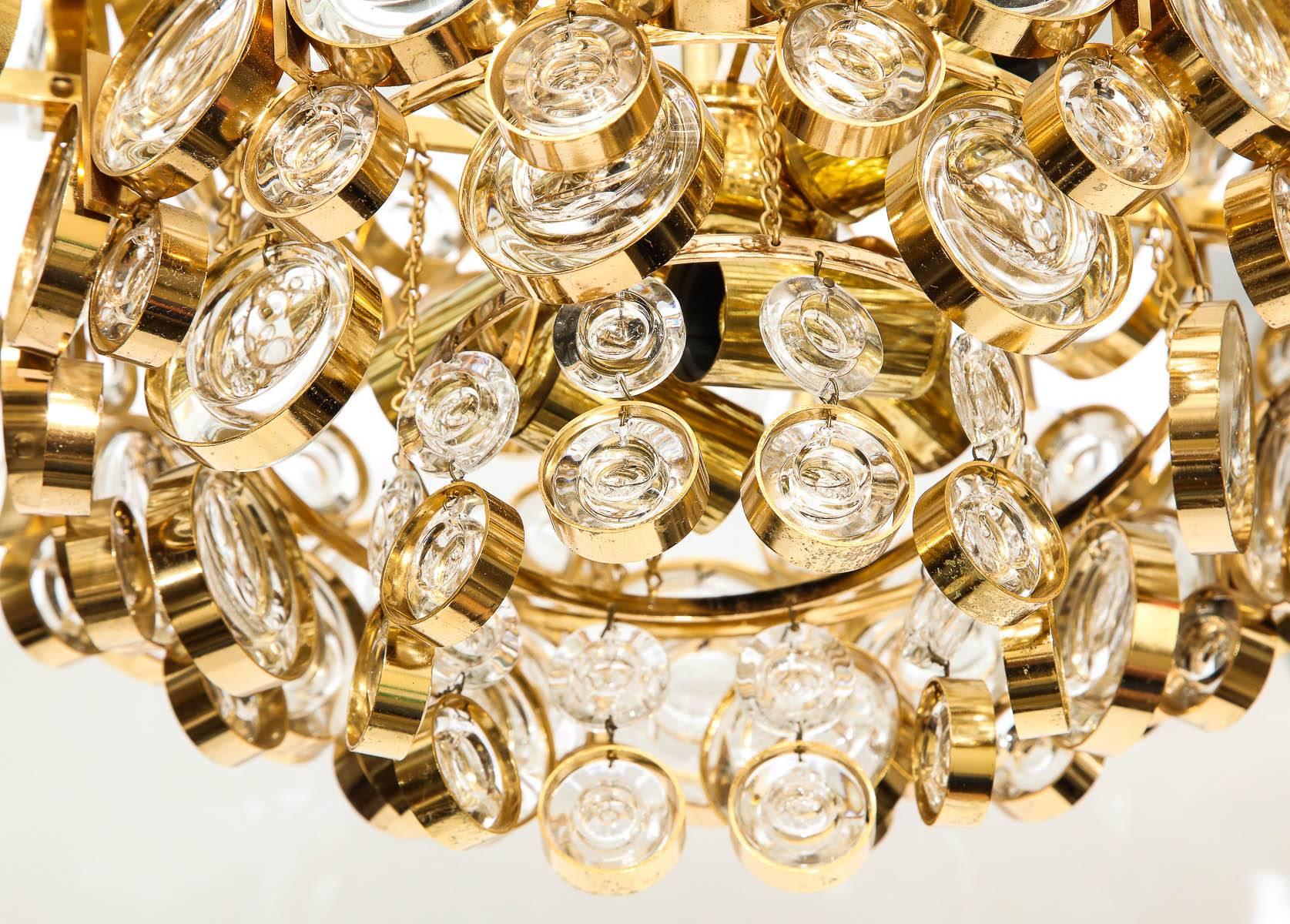 Gold Plate Palwa Gilt Brass Optic Glass Chandelier