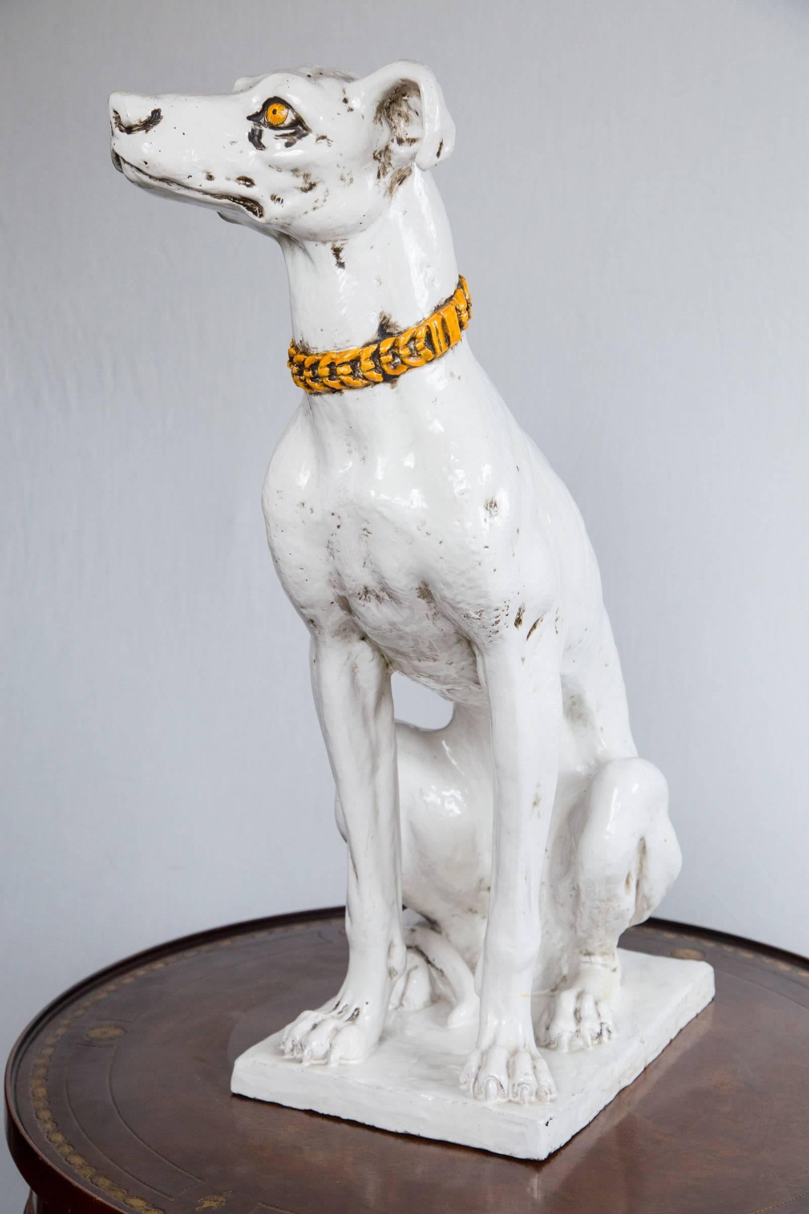 Glazed Pottery Italian Model of a Greyhound For Sale 3