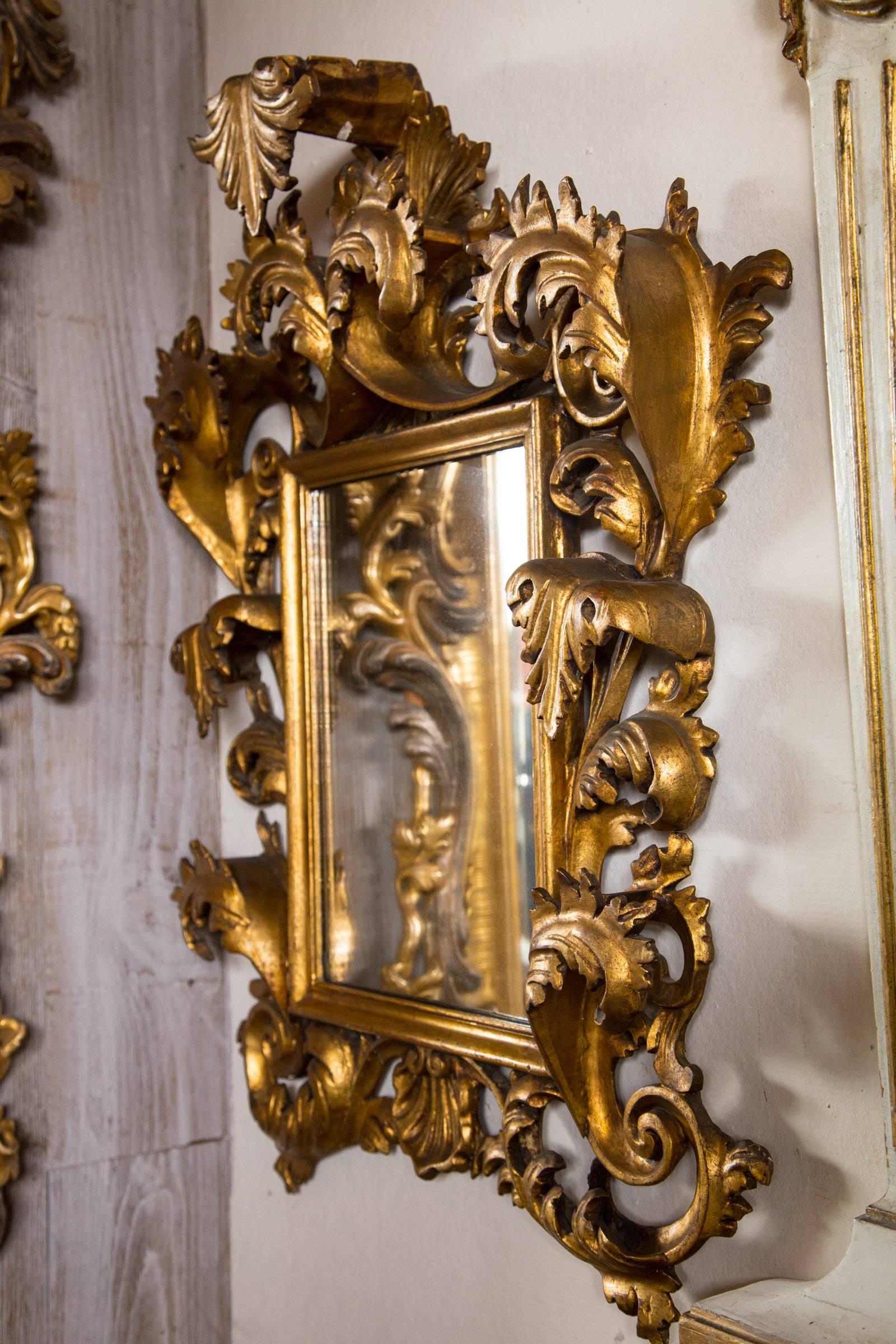 Hand-Carved Antique Italian Giltwood Mirror