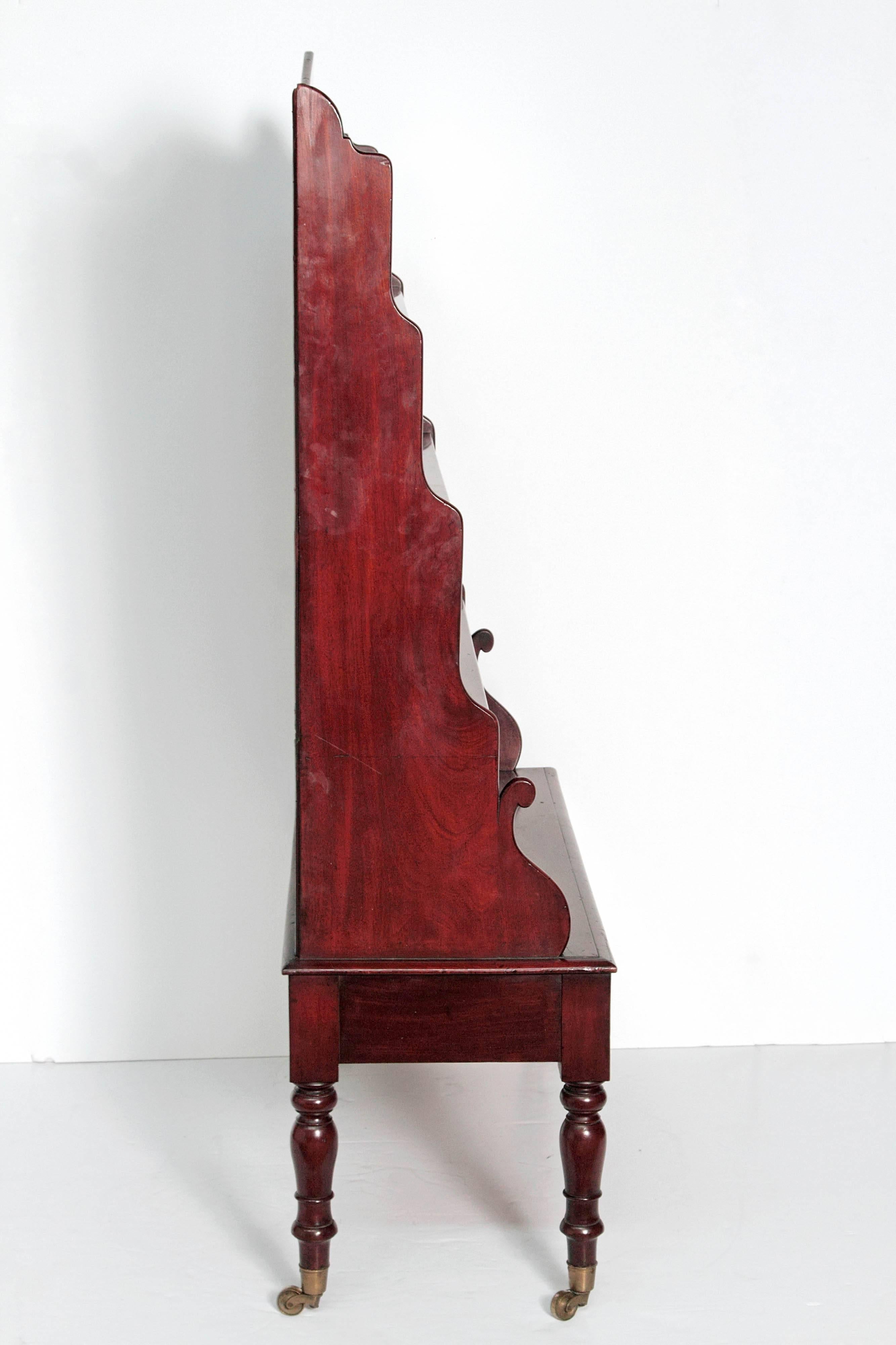 Pair of English Regency Dwarf Waterfall Bookcases In Distressed Condition In Dallas, TX