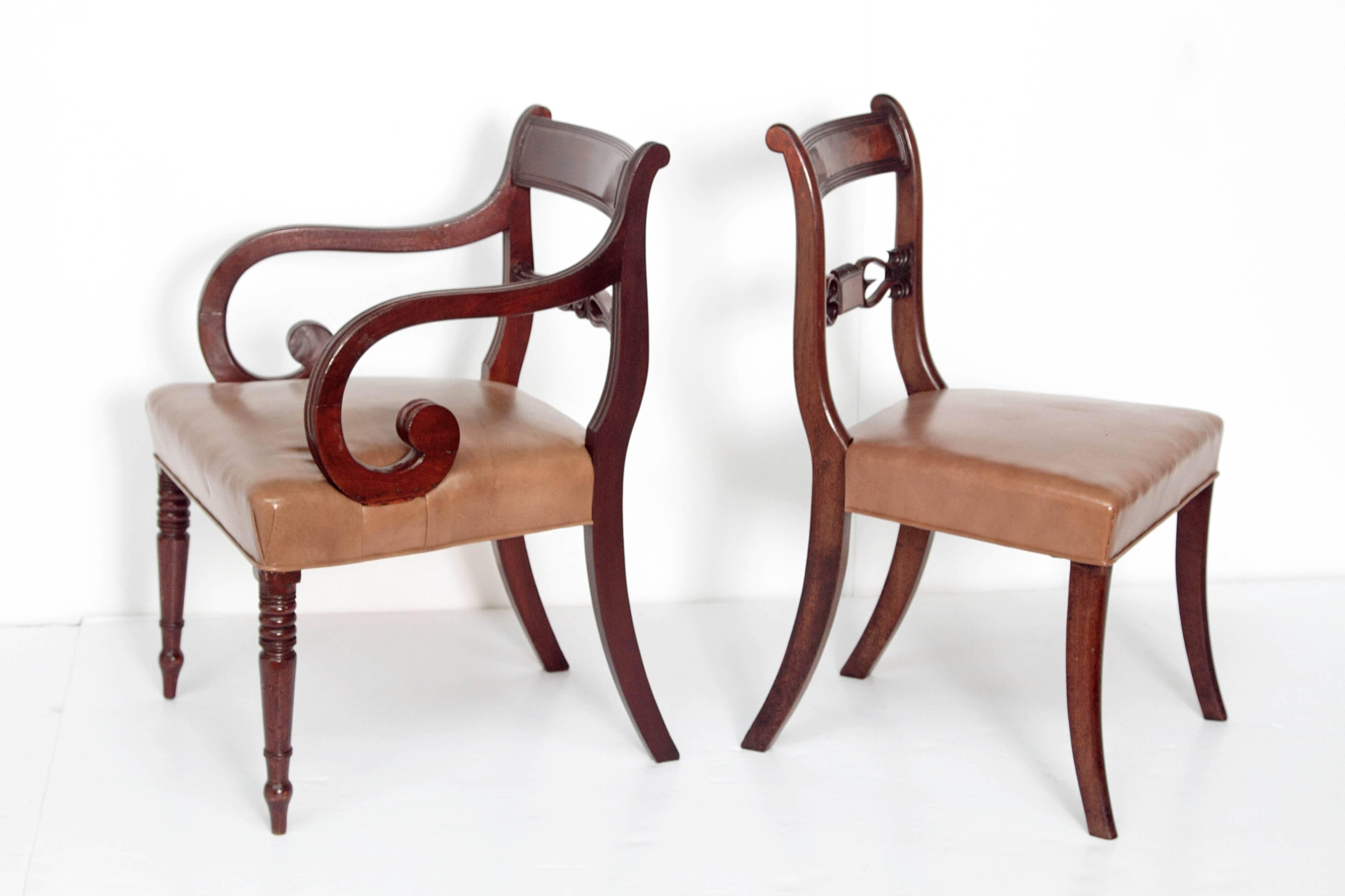 Carved Set of Eight English Regency Dining Chairs