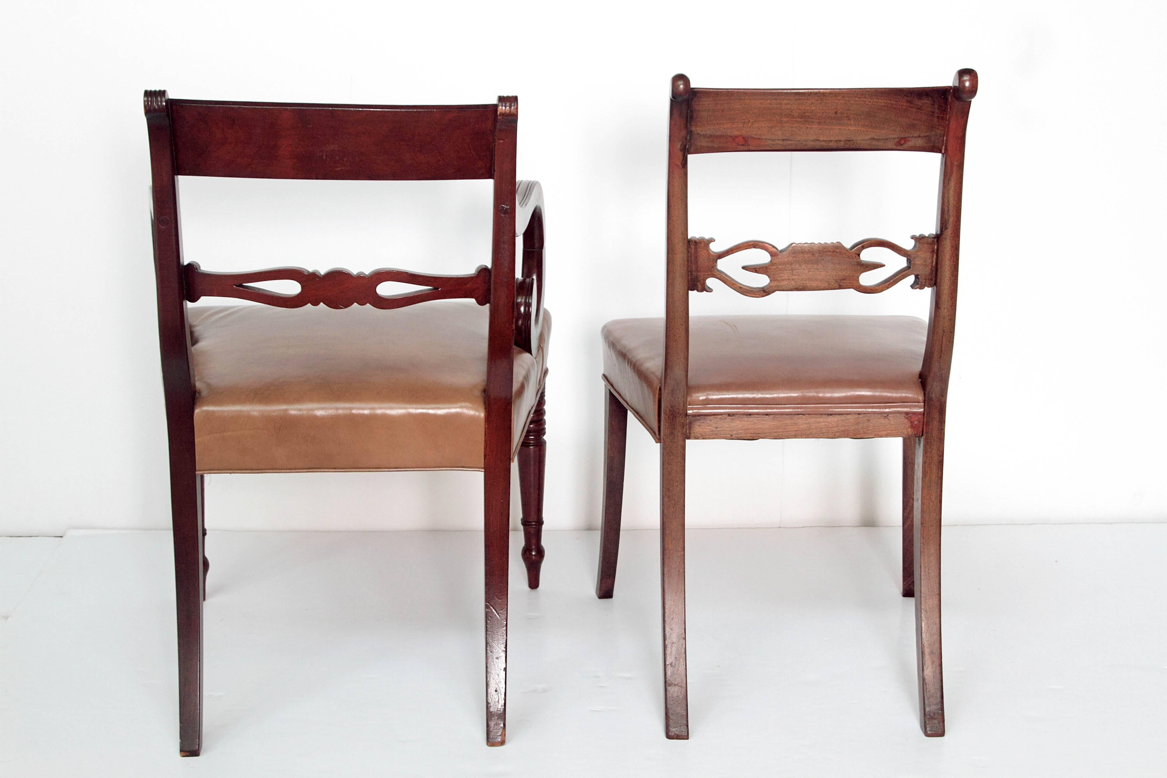 Leather Set of Eight English Regency Dining Chairs