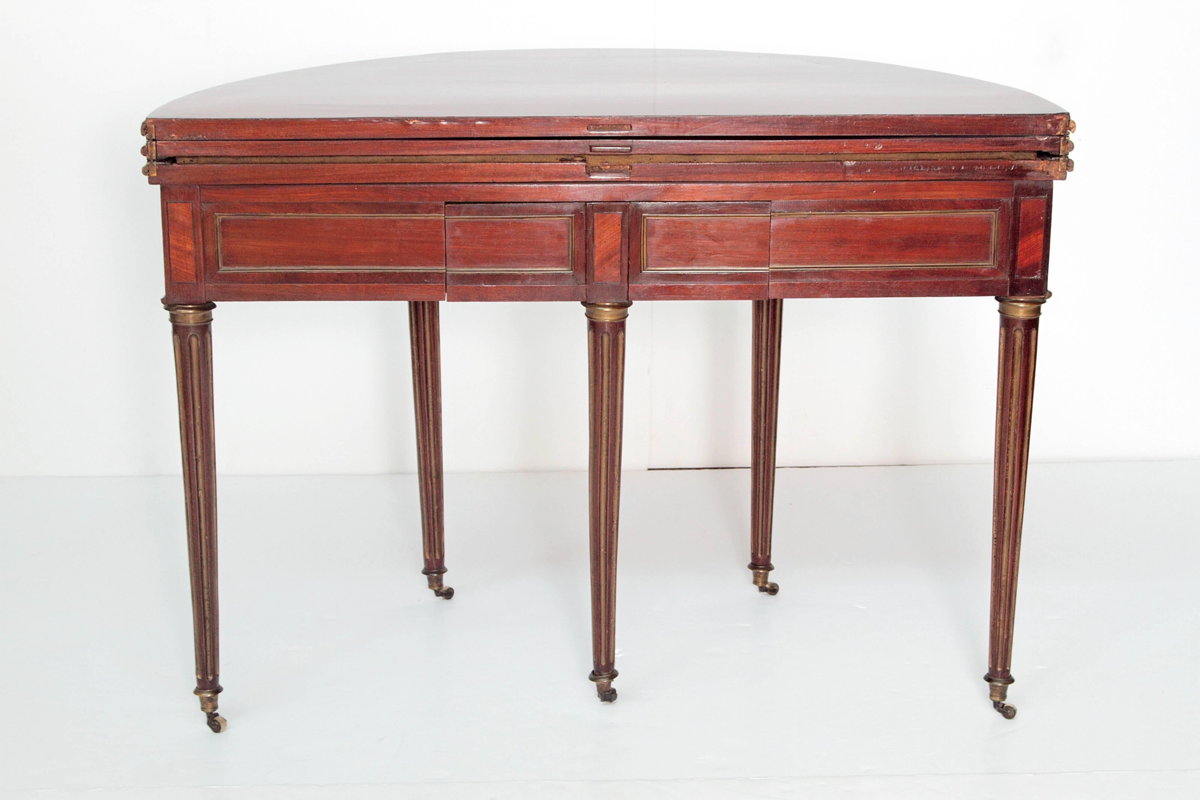 Inlay Period French Directoire Triple Top Games Table or Demilune Console Table
