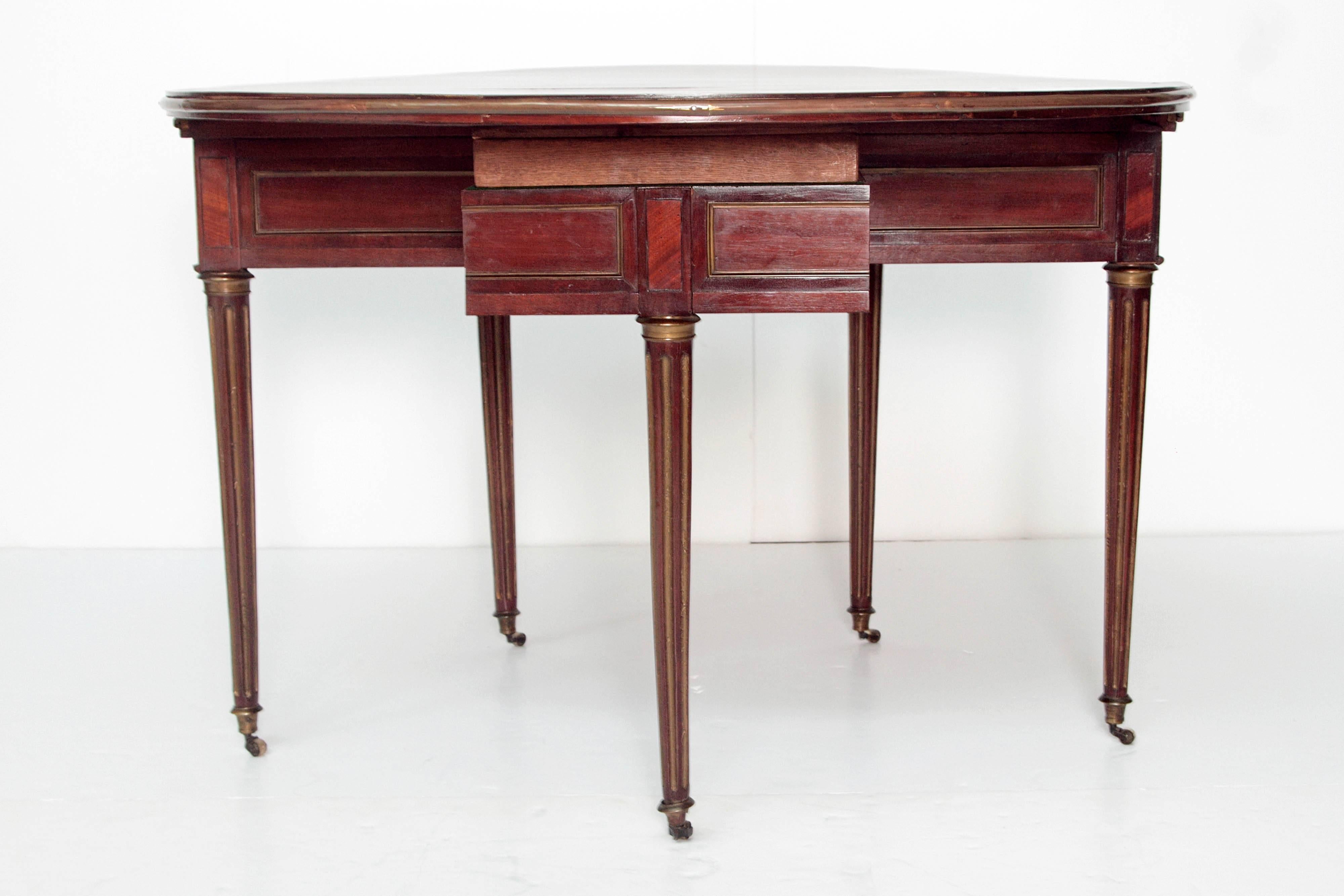 Period French Directoire Triple Top Games Table or Demilune Console Table In Fair Condition In Dallas, TX