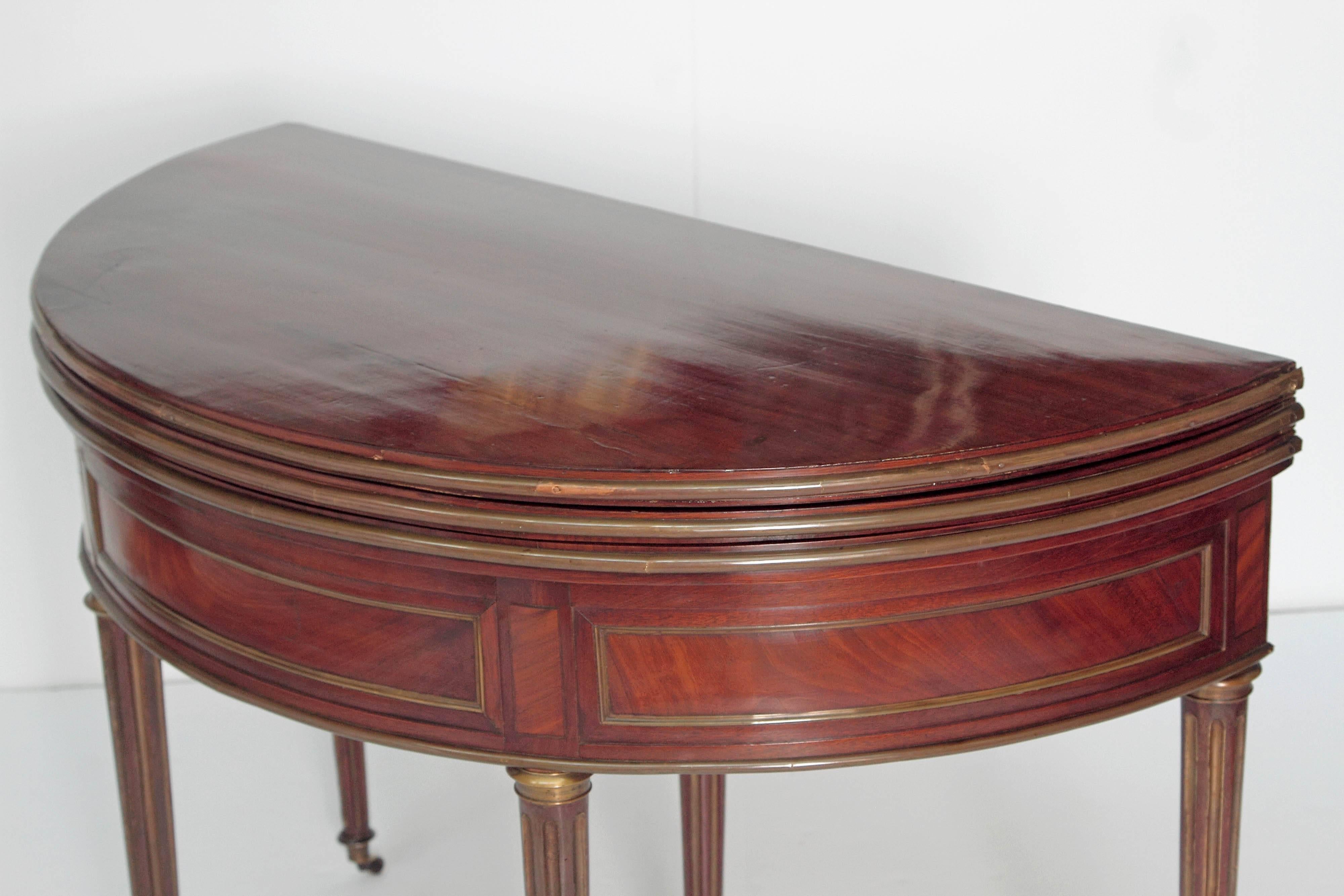 Brass Period French Directoire Triple Top Games Table or Demilune Console Table
