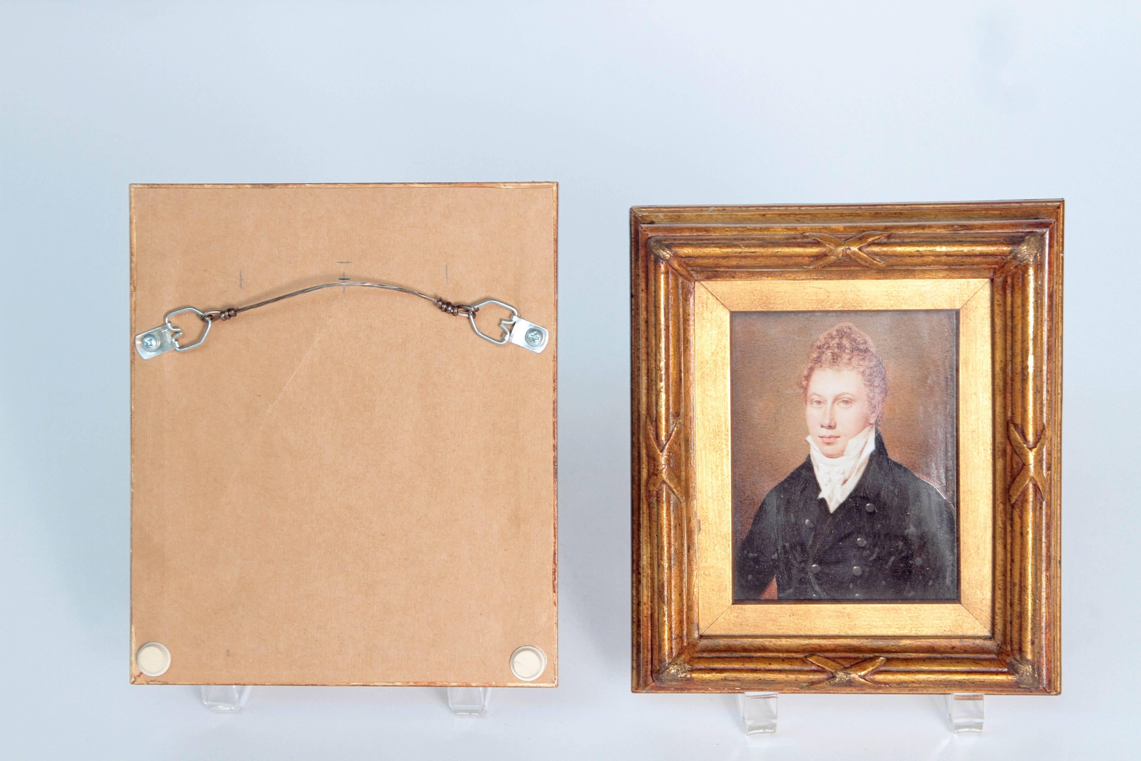 Paint Pair of Period Portrait Miniatures / English Regency Gentlemen For Sale