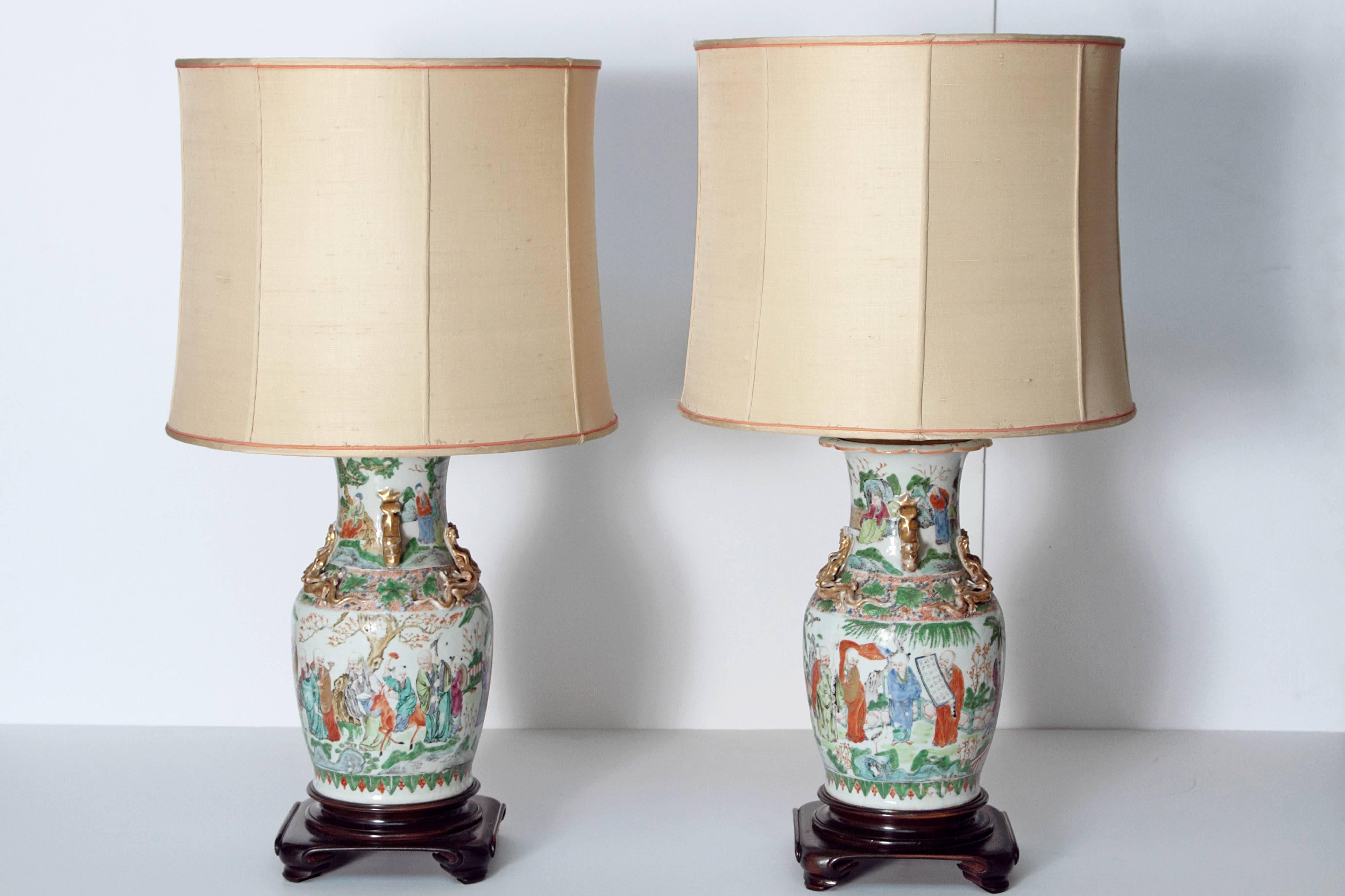 Pair of 19th Century Chinese Porcelain Lamps In Good Condition In Dallas, TX