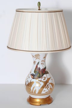 French Opaline Vases with Hand-Painted Parrots as Custom Lamps, Pair
