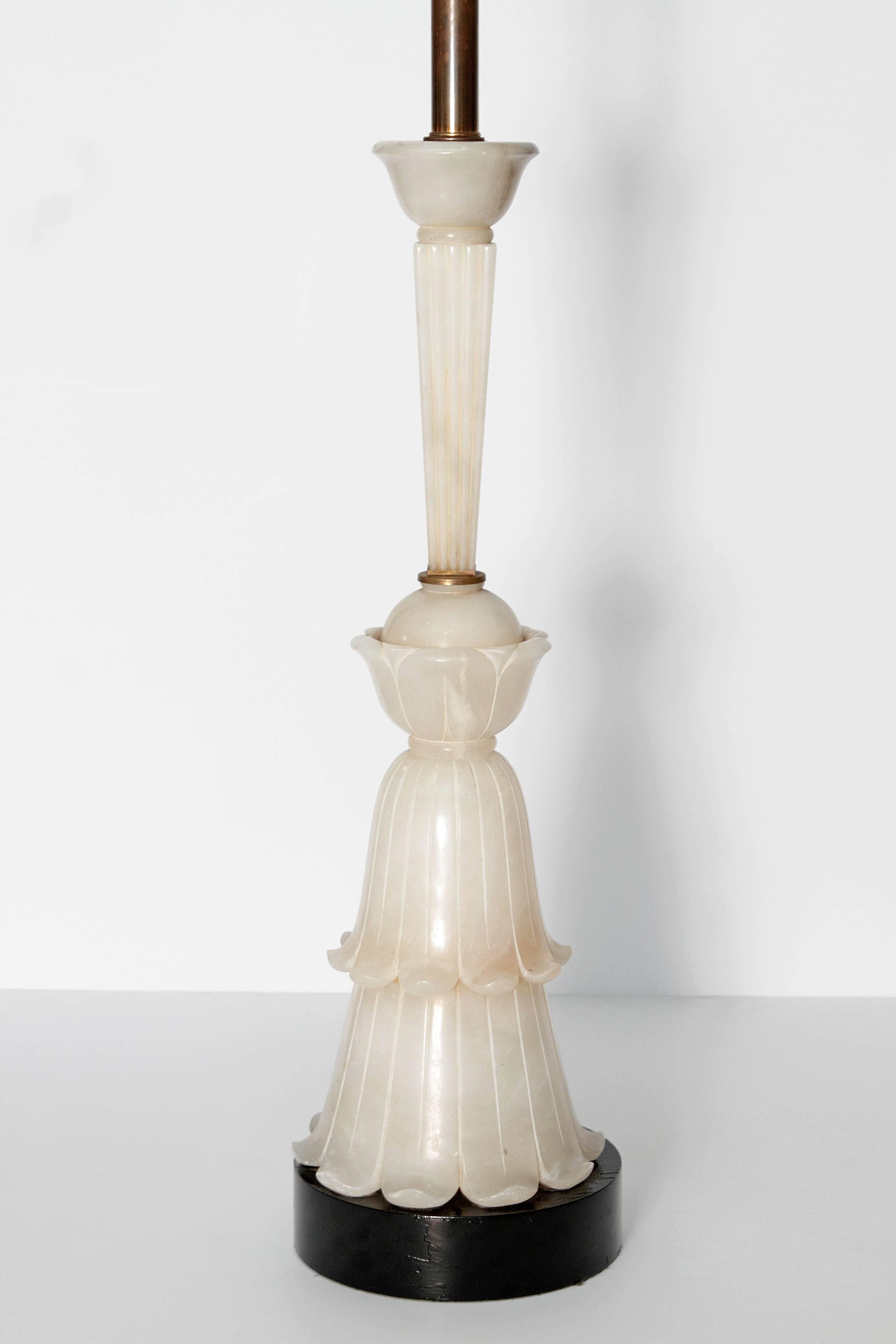 Carved Tall Art Deco Alabaster Lamp