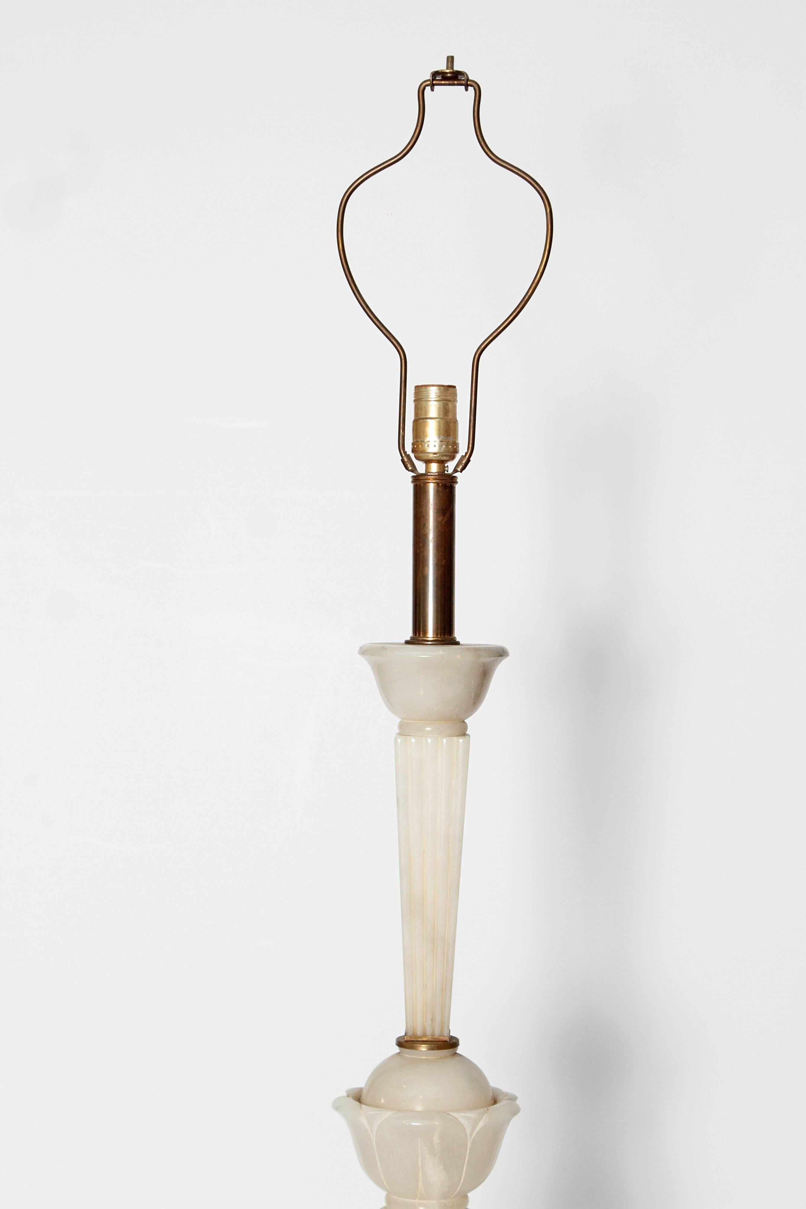Tall Art Deco Alabaster Lamp In Good Condition In Dallas, TX