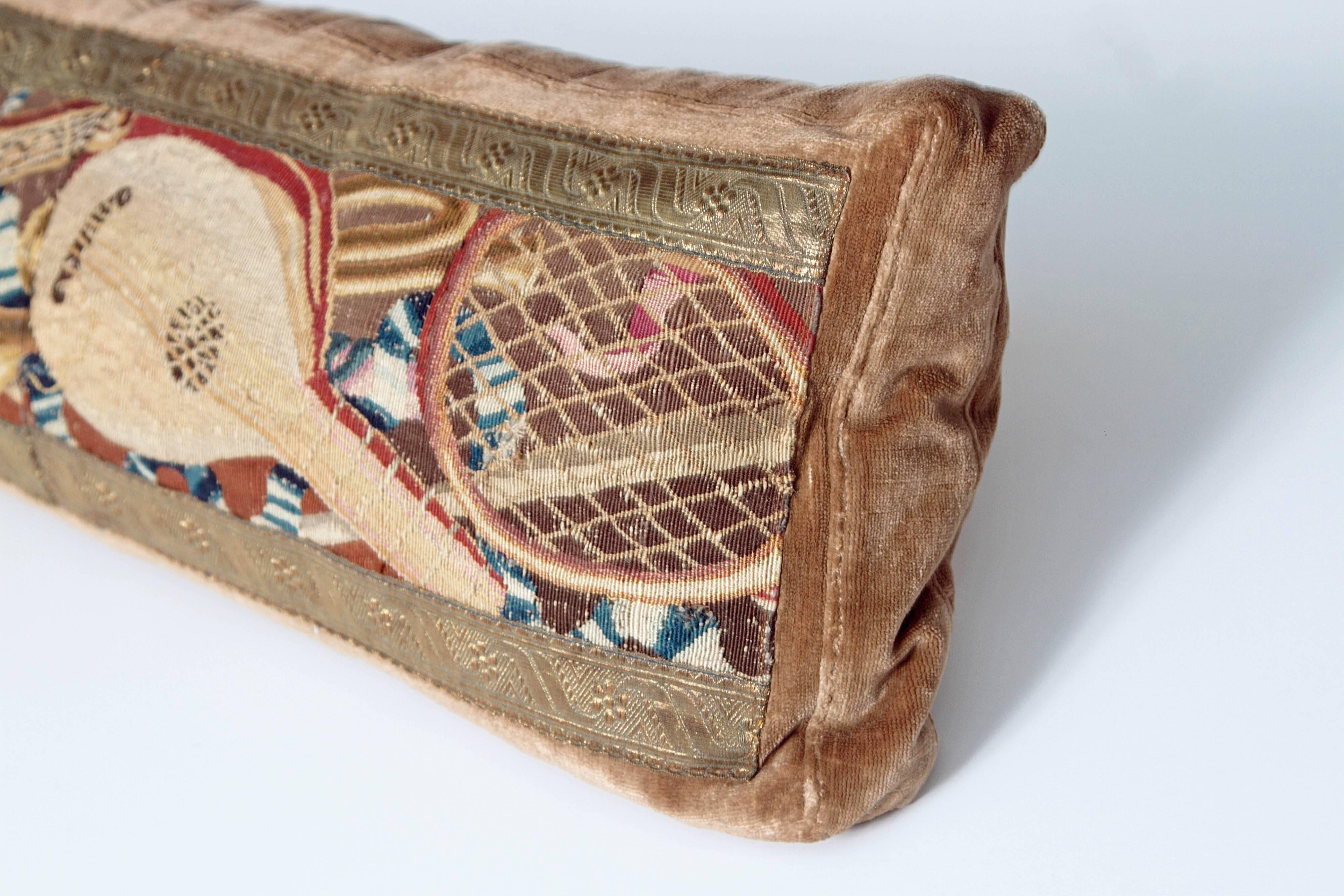 Hand-Crafted Long Tapestry Pillow with Musical Instruments