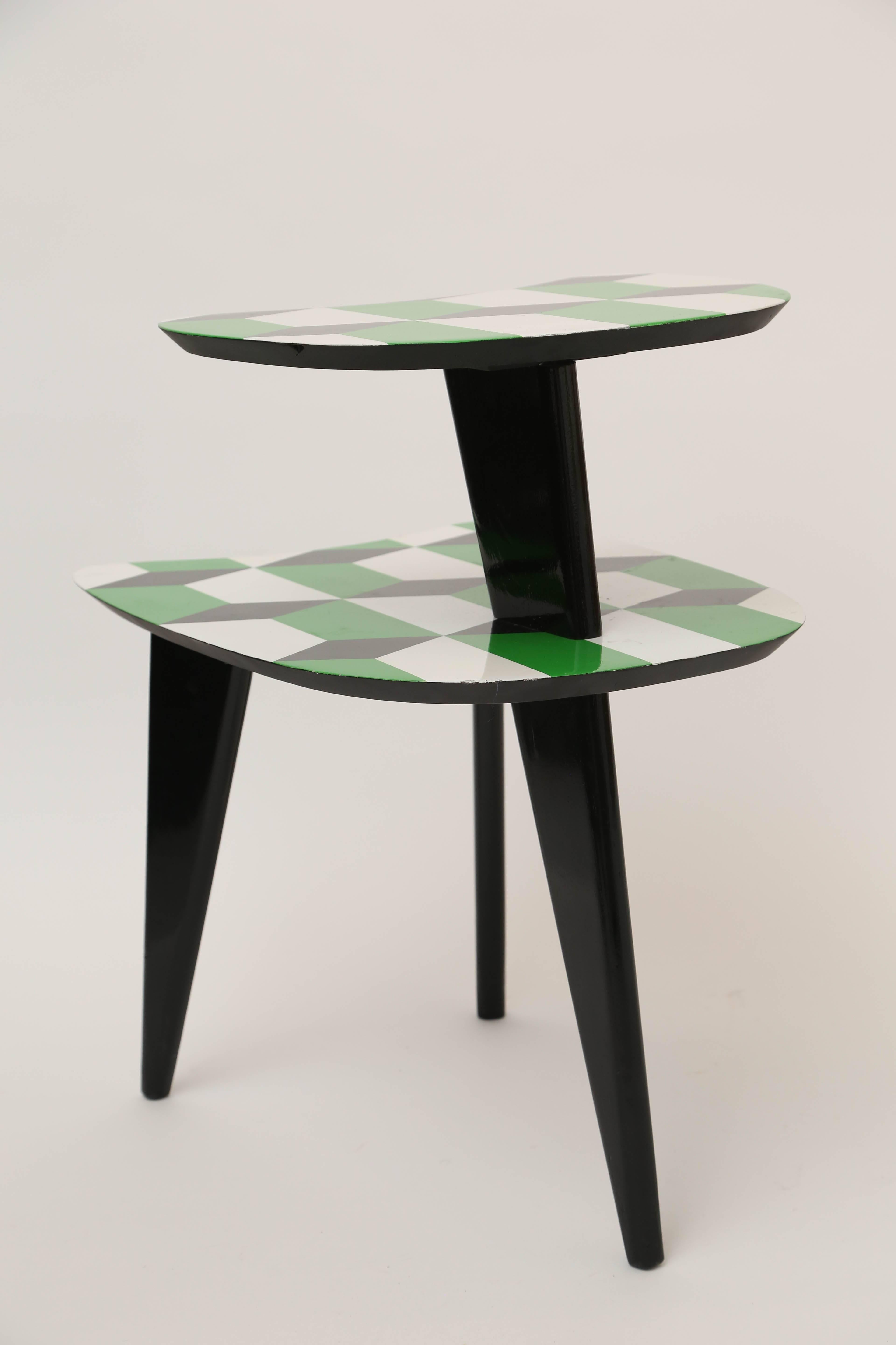 Pair of 1950s Vintage Tables with Black Angular Three Legs For Sale 2