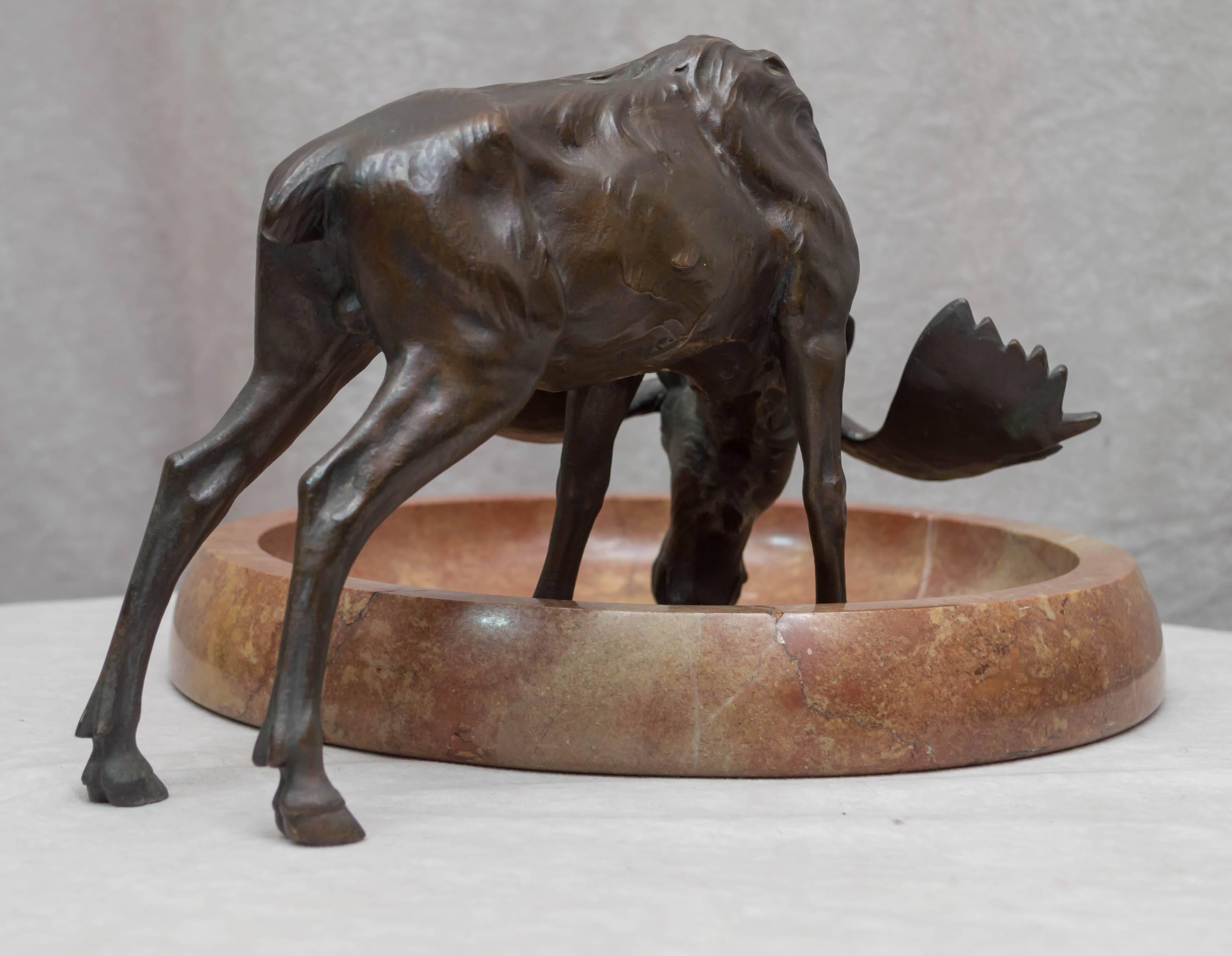 Hand-Crafted Austrian Bronze Moose on a Marble Base