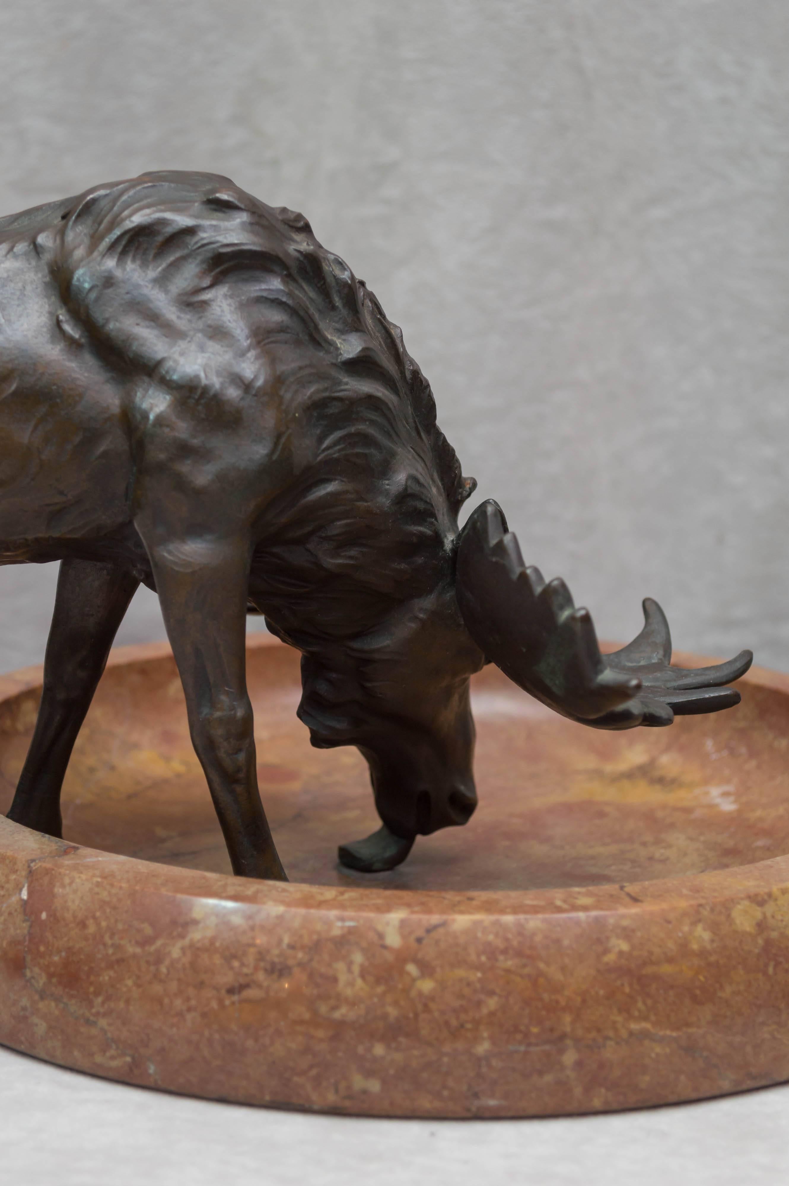 20th Century Austrian Bronze Moose on a Marble Base