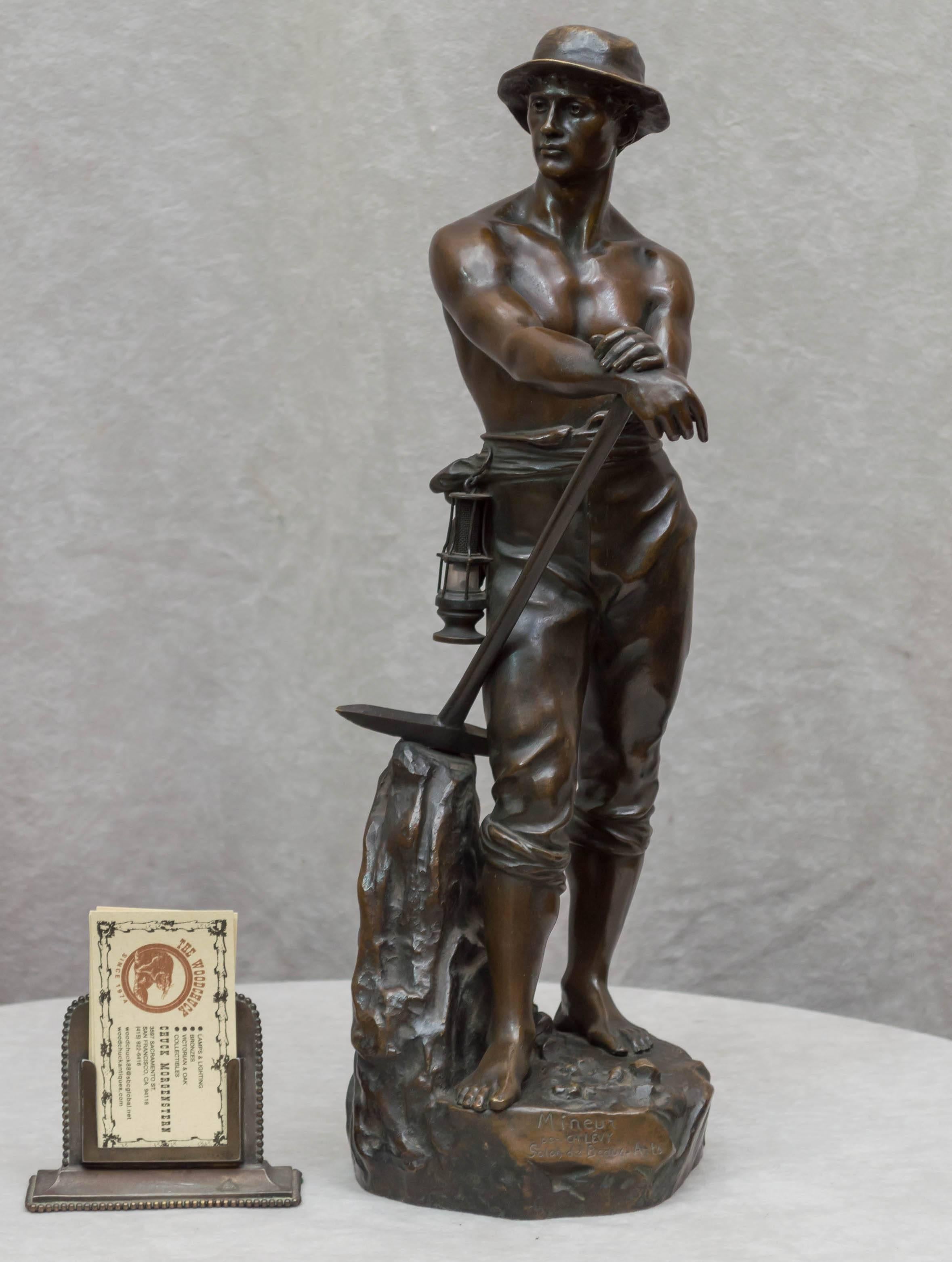 This handsome young man is the highest quality casting you can create. He is incredibly handsome, and has all the little accoutrements that a miner would have, right down to the lantern on his side. 
 Artist signed Charles Levy, who was a noted