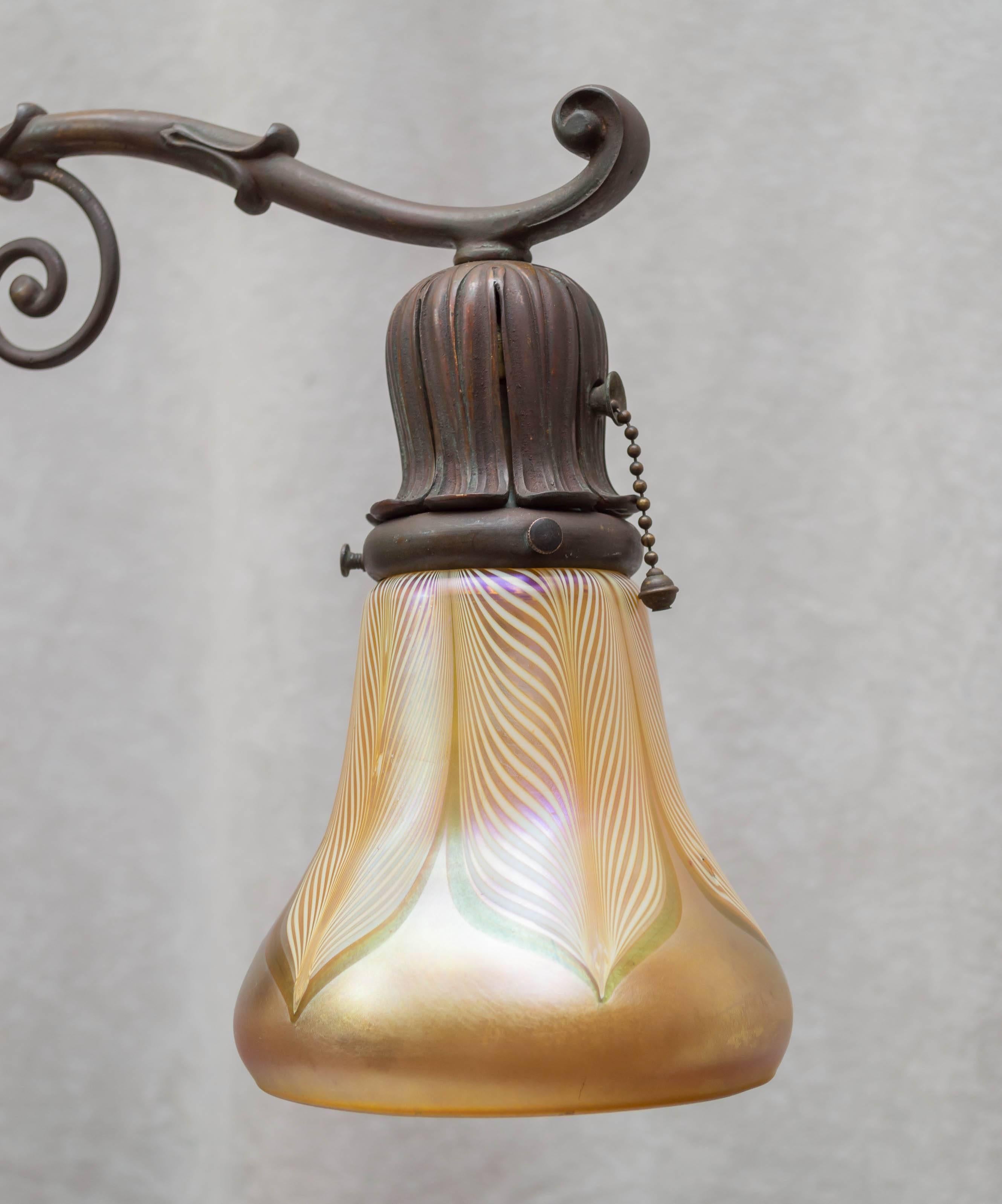 Bronze and Art Glass Two-Arm Desk Lamp 2