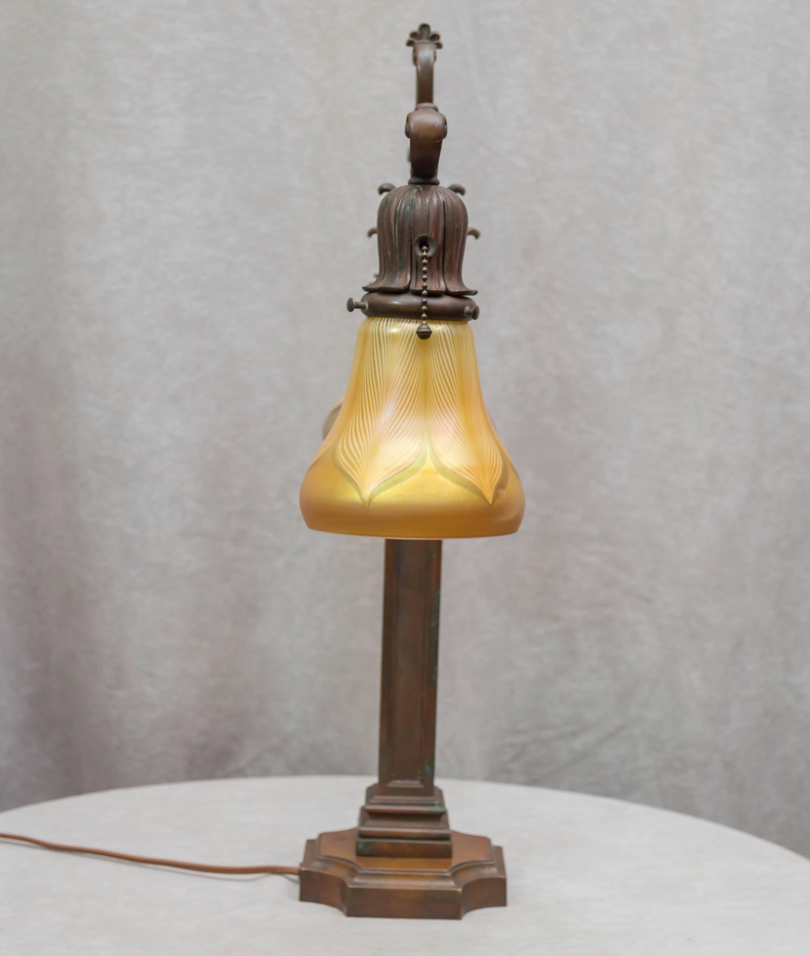 Bronze and Art Glass Two-Arm Desk Lamp 3