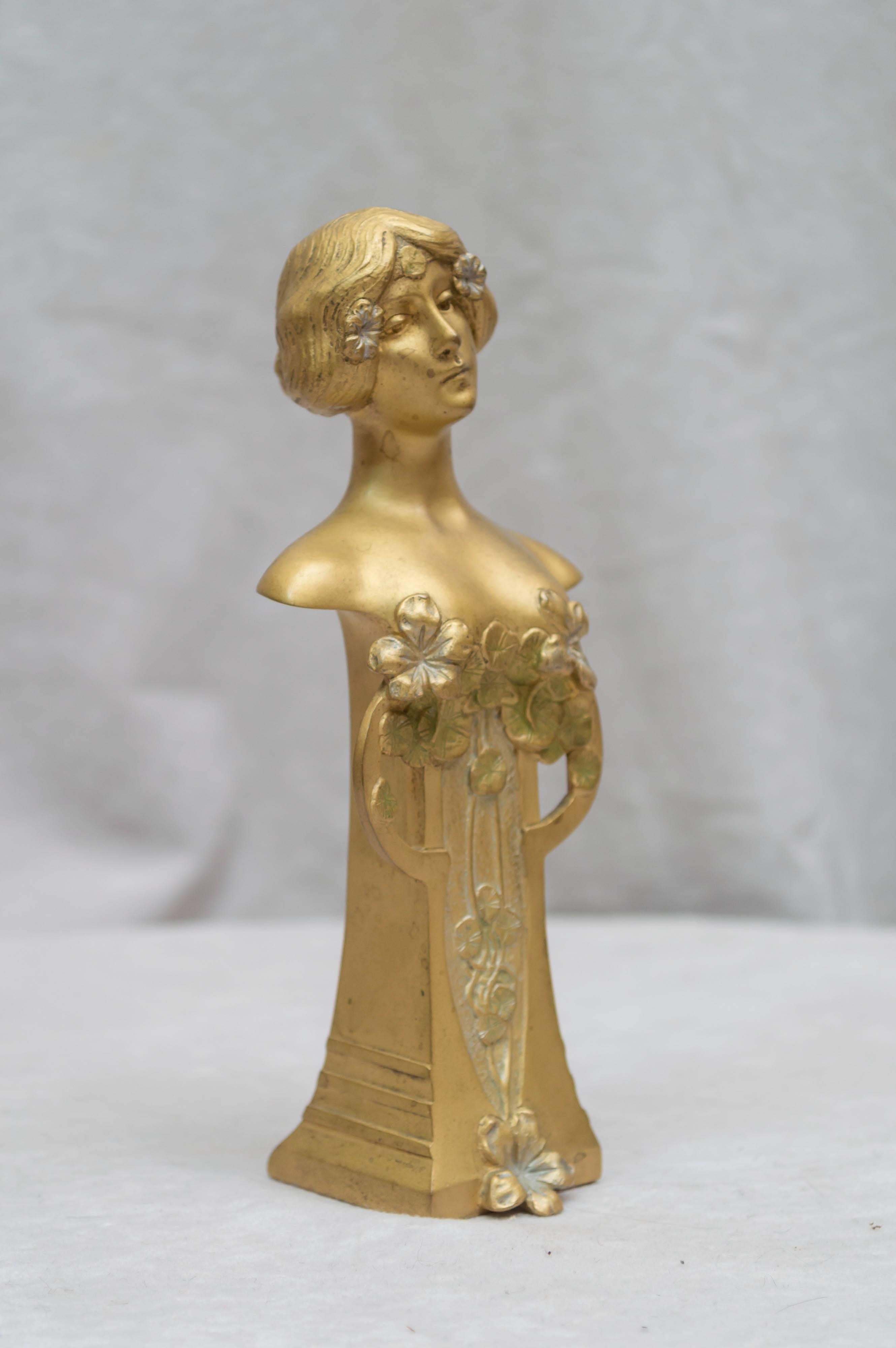 Austrian Art Nouveau/ Vienna Secessionist Gilt Bronze Bust, Charles Korschann