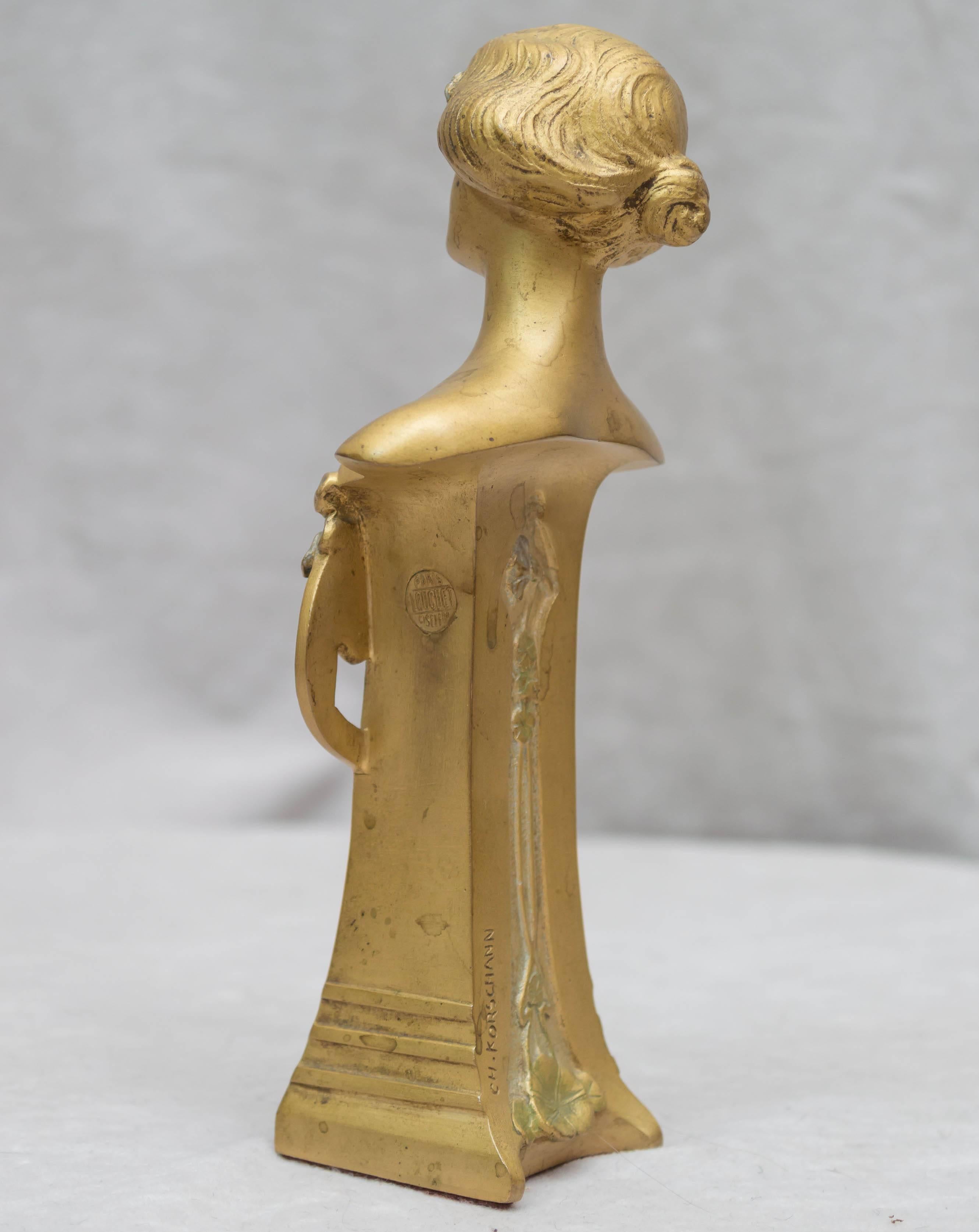 20th Century Art Nouveau/ Vienna Secessionist Gilt Bronze Bust, Charles Korschann