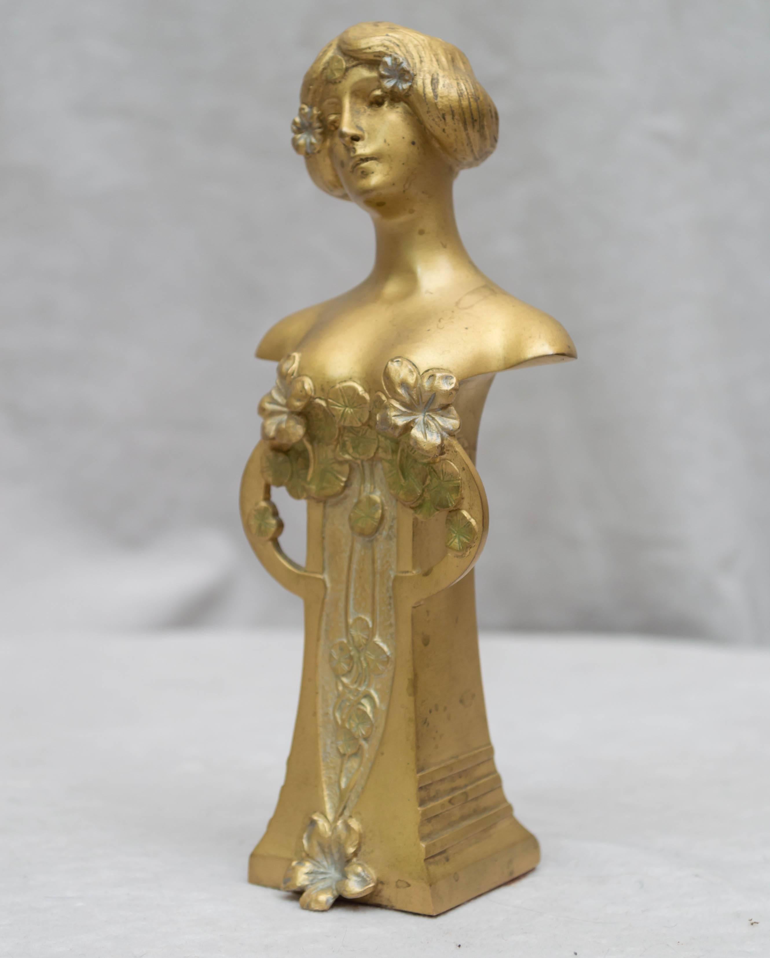 Art Nouveau/ Vienna Secessionist Gilt Bronze Bust, Charles Korschann 1