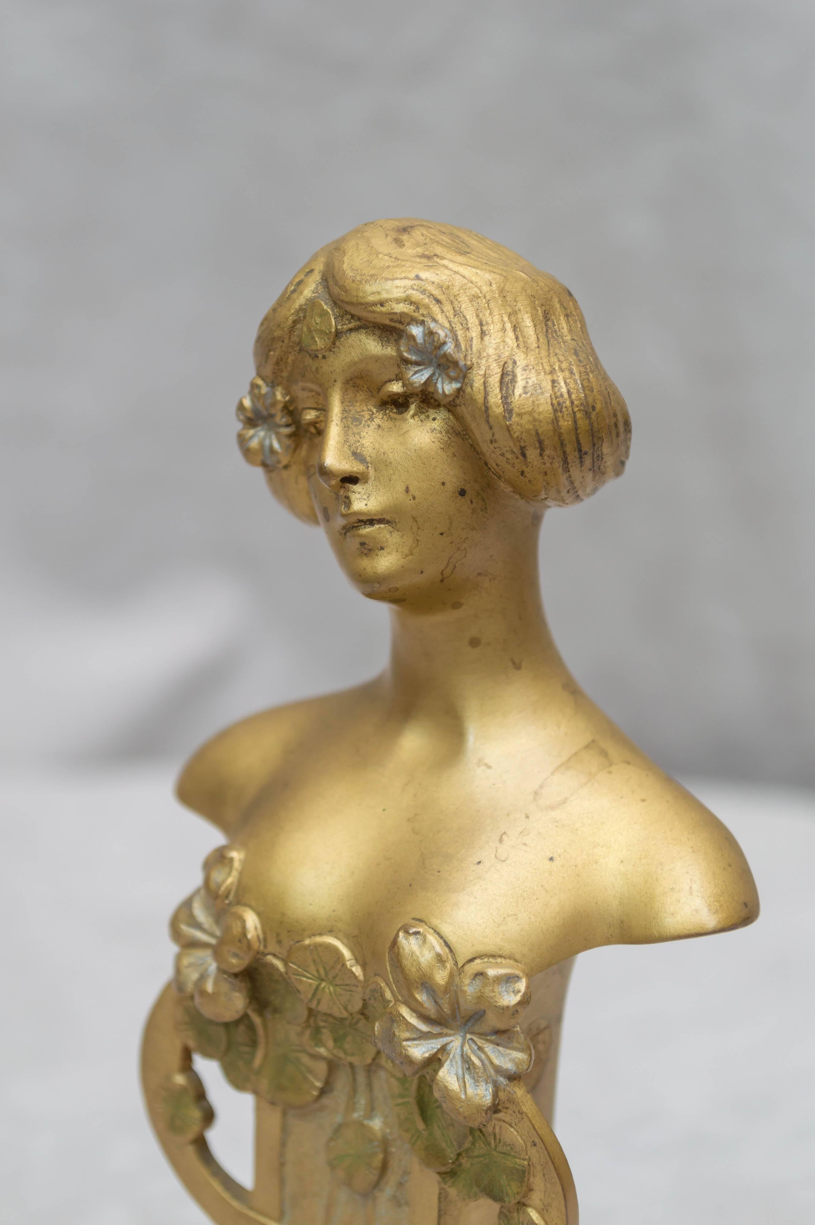 Art Nouveau/ Vienna Secessionist Gilt Bronze Bust, Charles Korschann 2