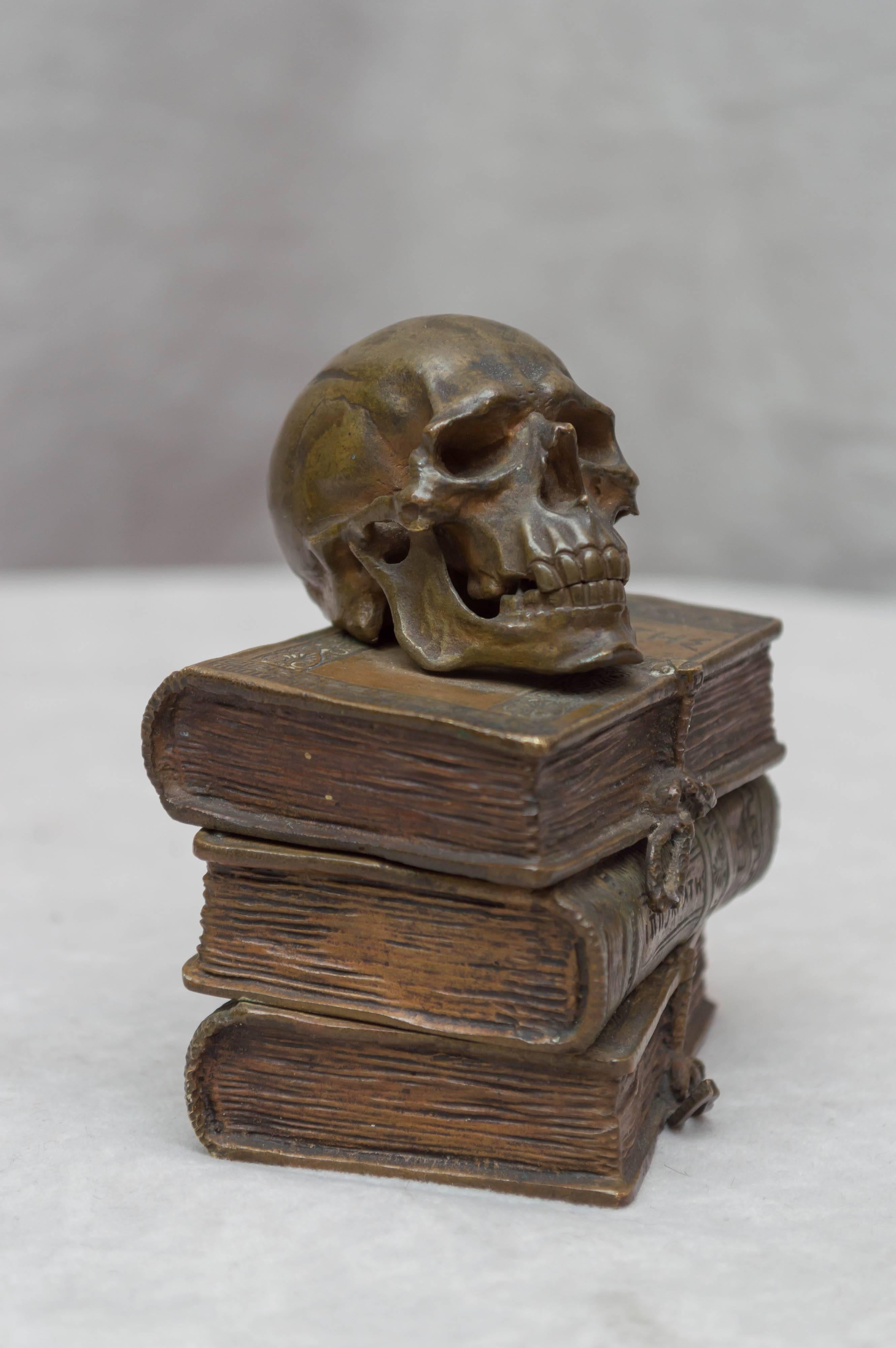 Beaux Arts Vienna Bronze Skull on Books, Bell Push