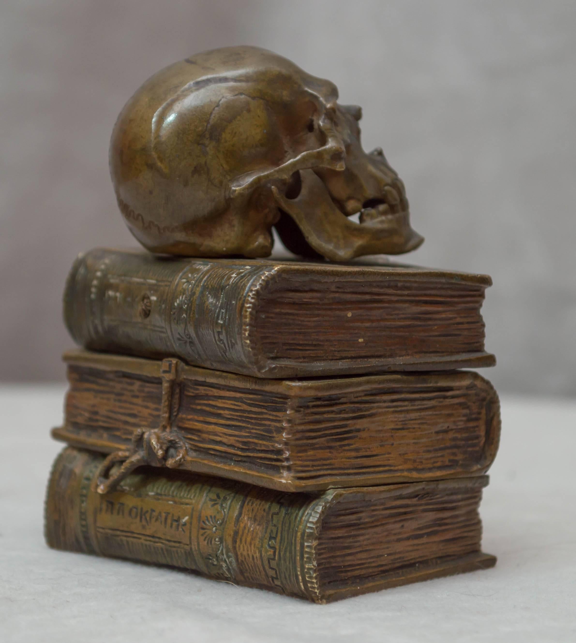 Vienna Bronze Skull on Books, Bell Push 1