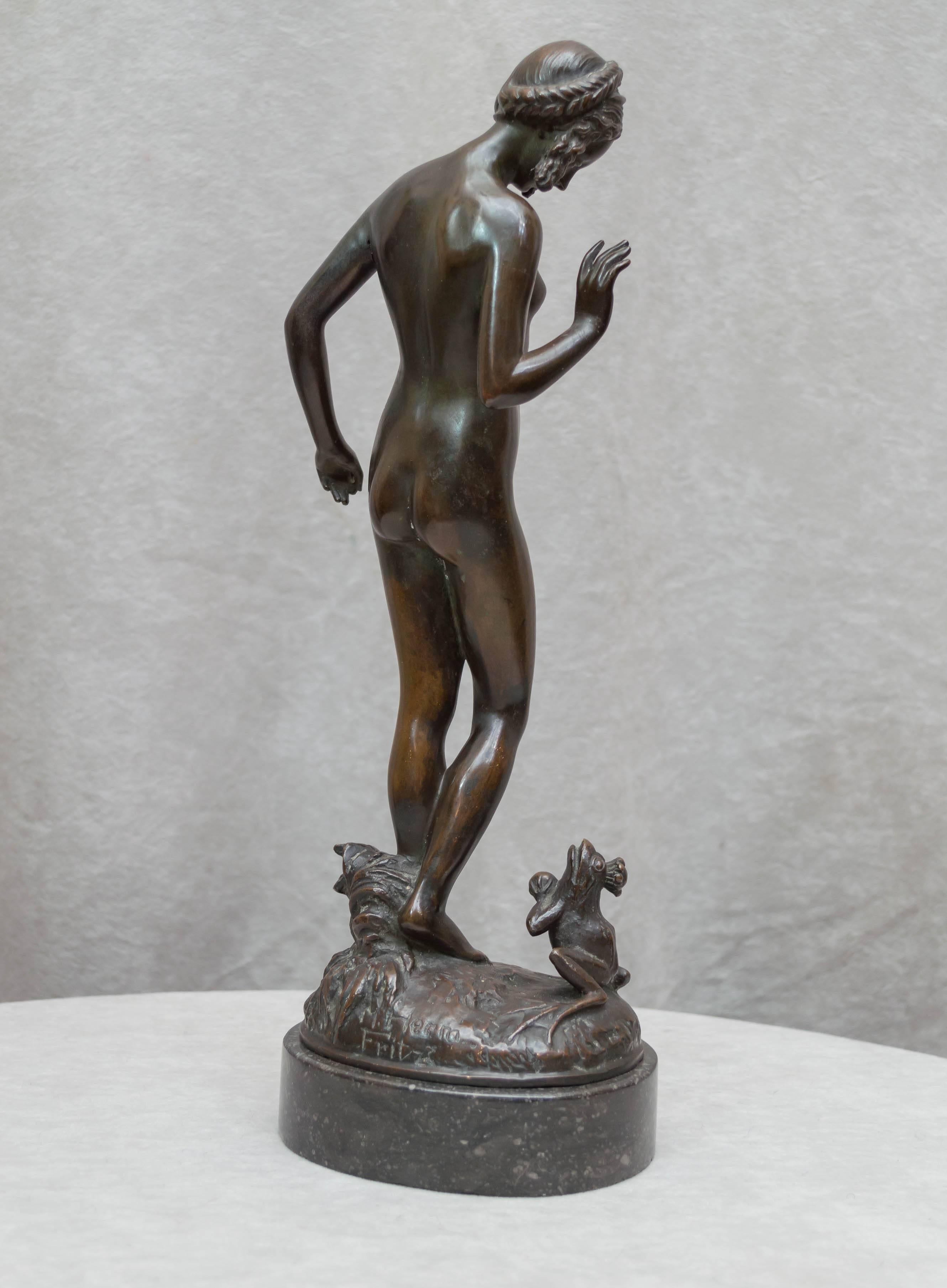 Bronze Allegorical Group of a Nude Maiden and a Frog Prince