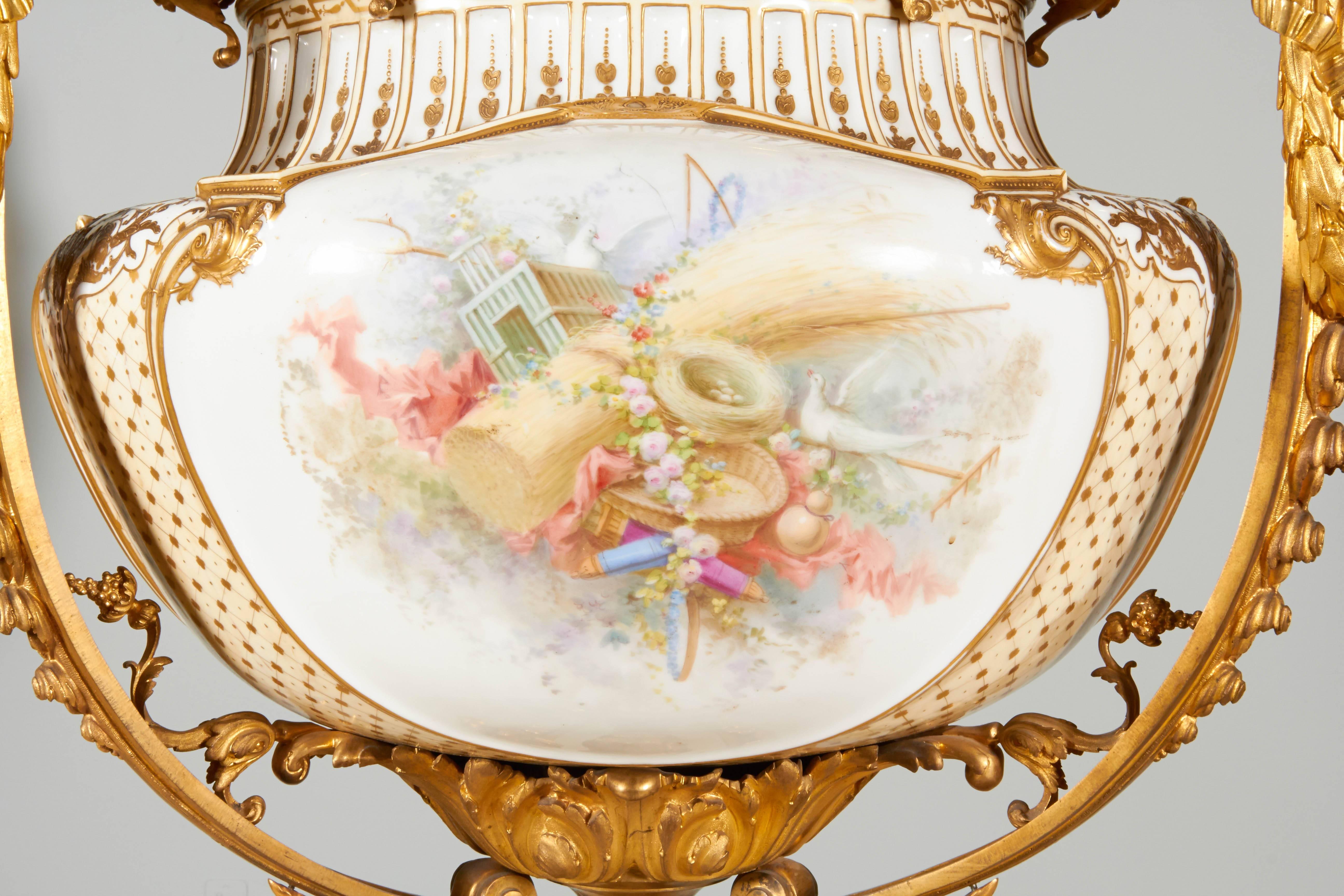 Napoleon III Important and Palatial Pair of Ormolu and Sèvres Style Porcelain Jardinieres