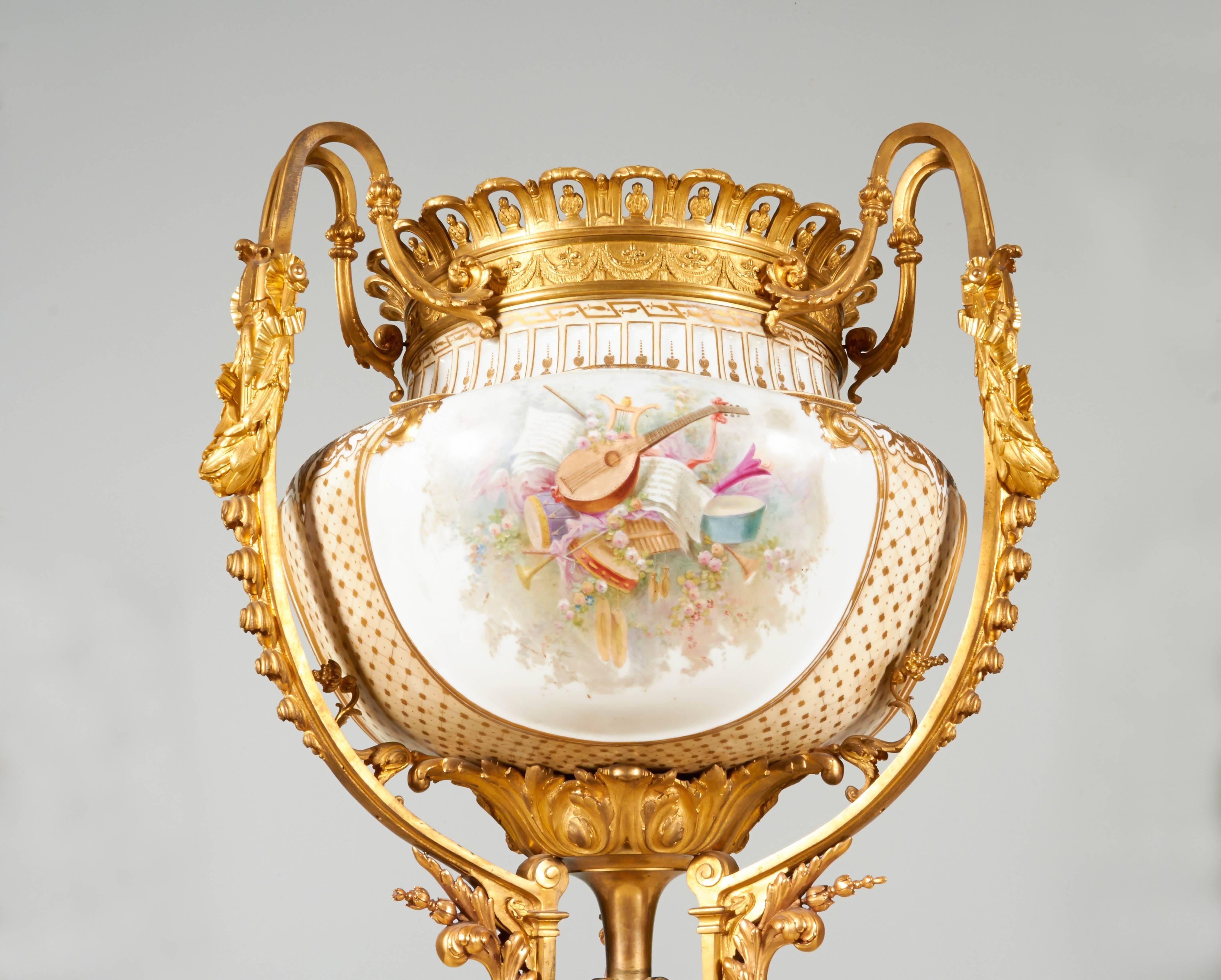 French Important and Palatial Pair of Ormolu and Sèvres Style Porcelain Jardinieres