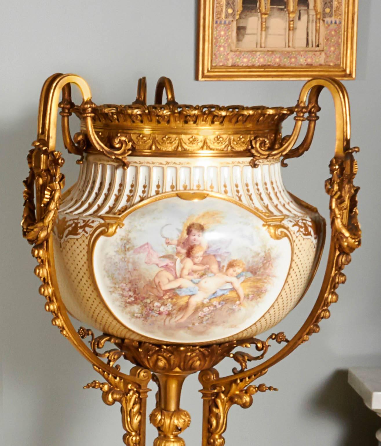 Important and Palatial Pair of Ormolu and Sèvres Style Porcelain Jardinieres 2