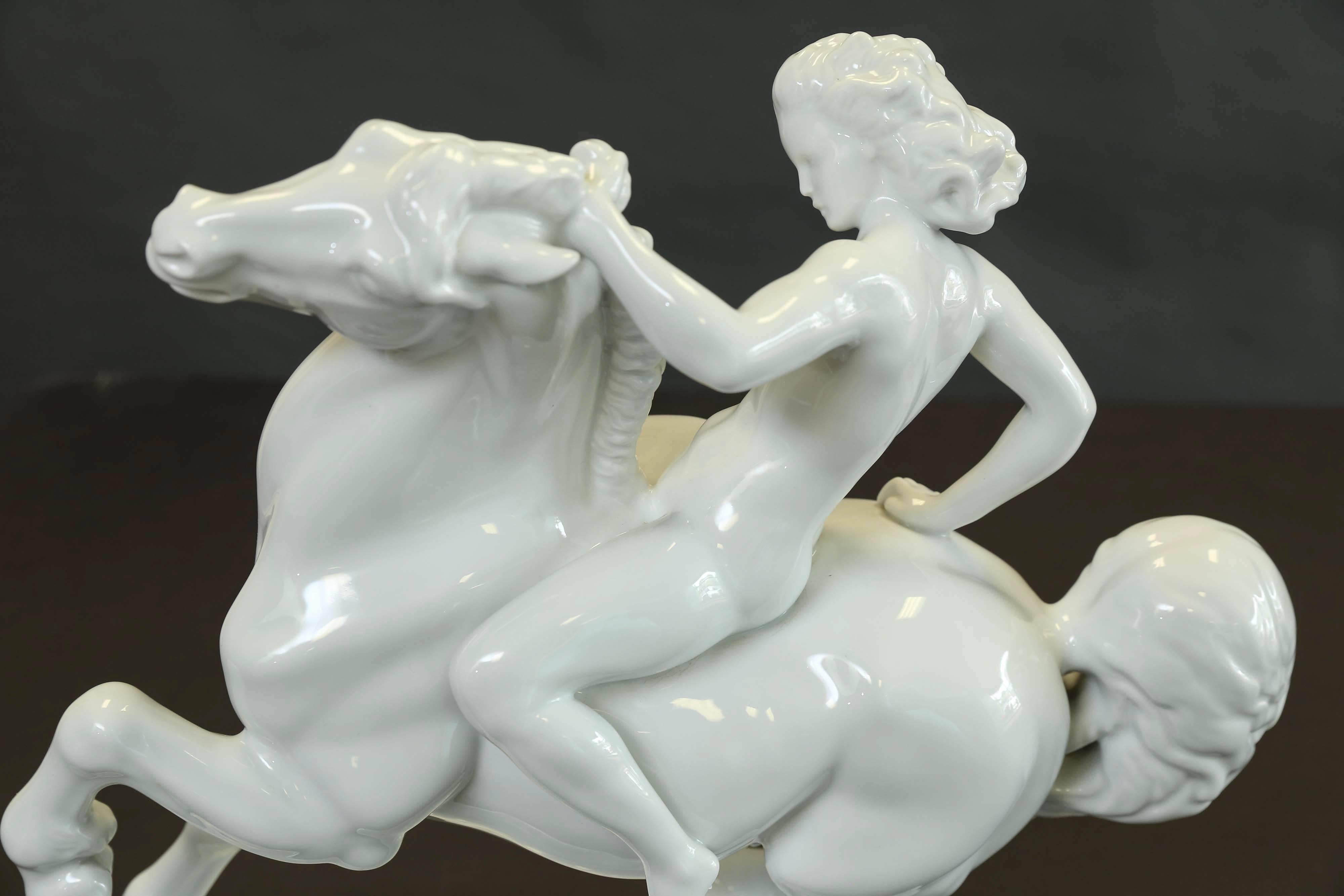 Herend Nude Female Figure on a Rearing Horse In Excellent Condition In Houston, TX