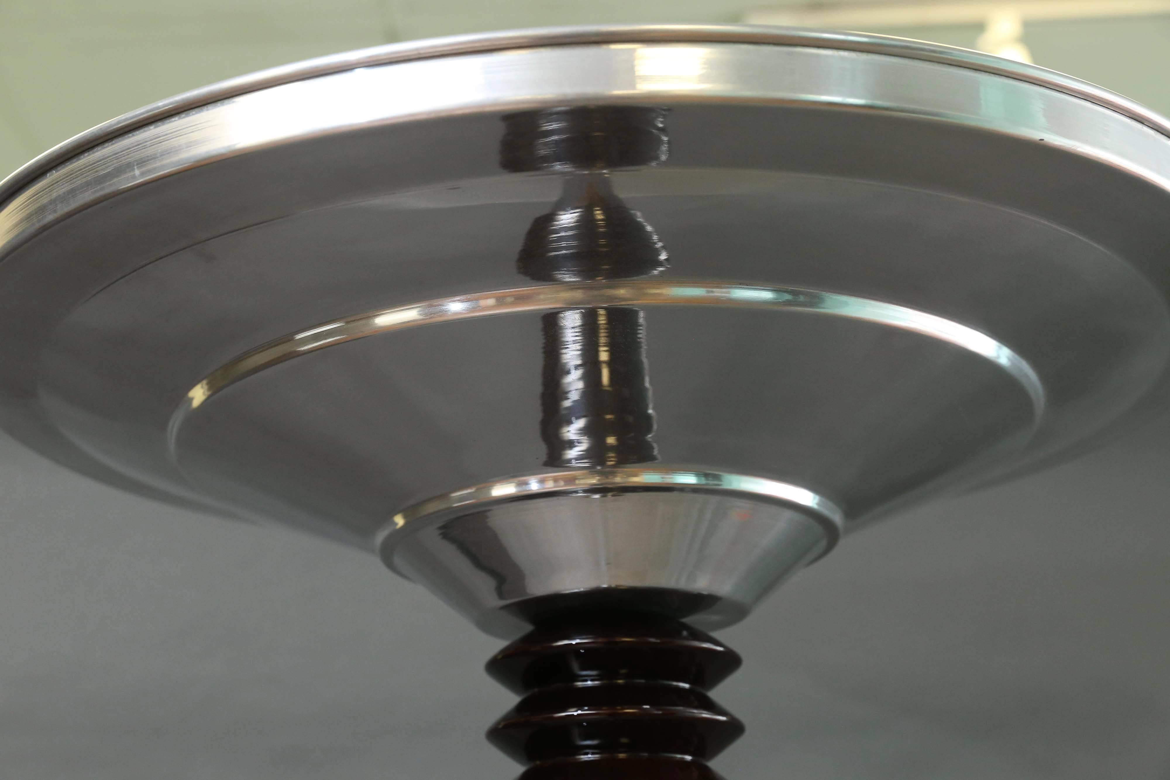 Chrome  French Art Deco Lamp in Walnut