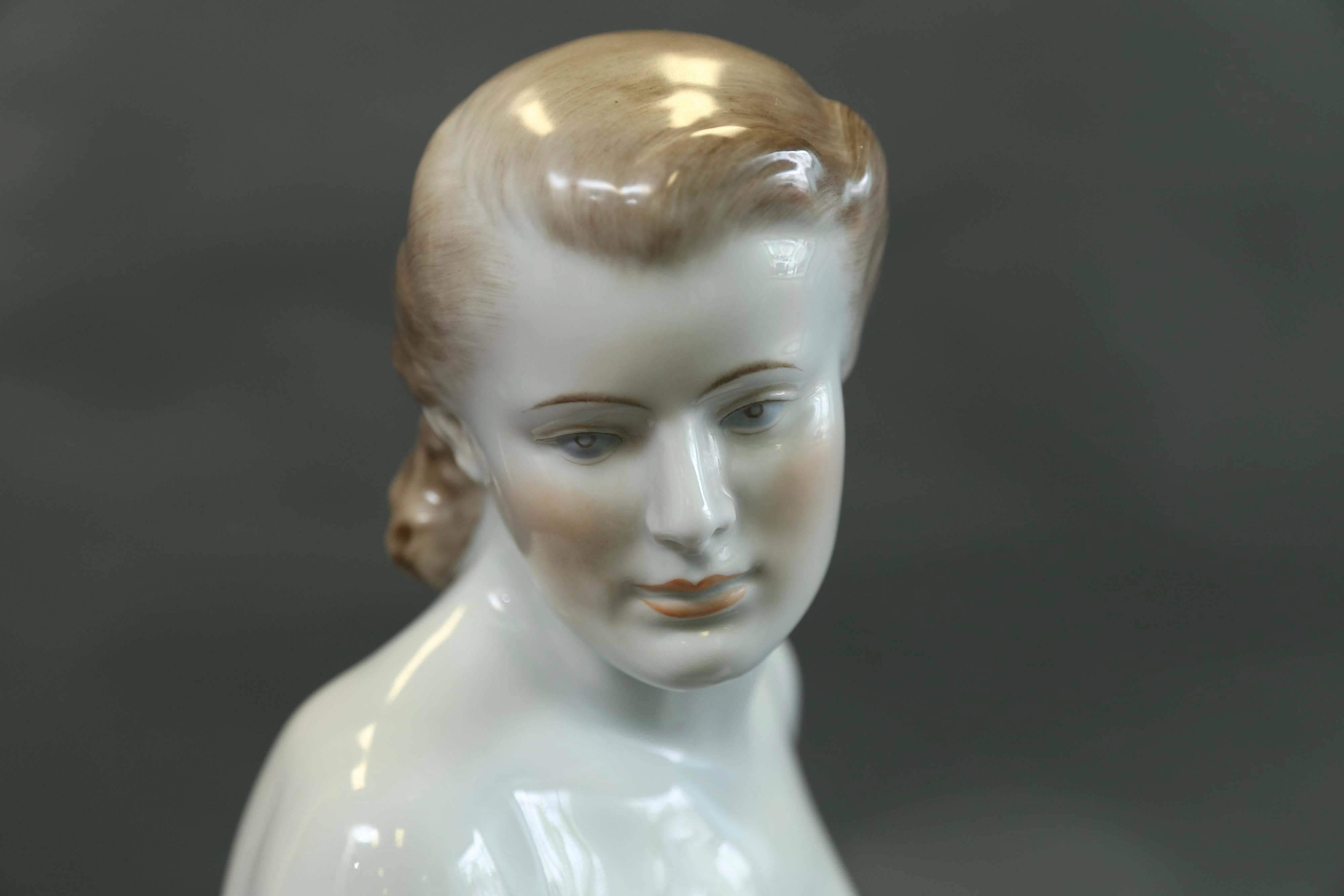 Porcelain Herend Nude Sitting Female Figure For Sale