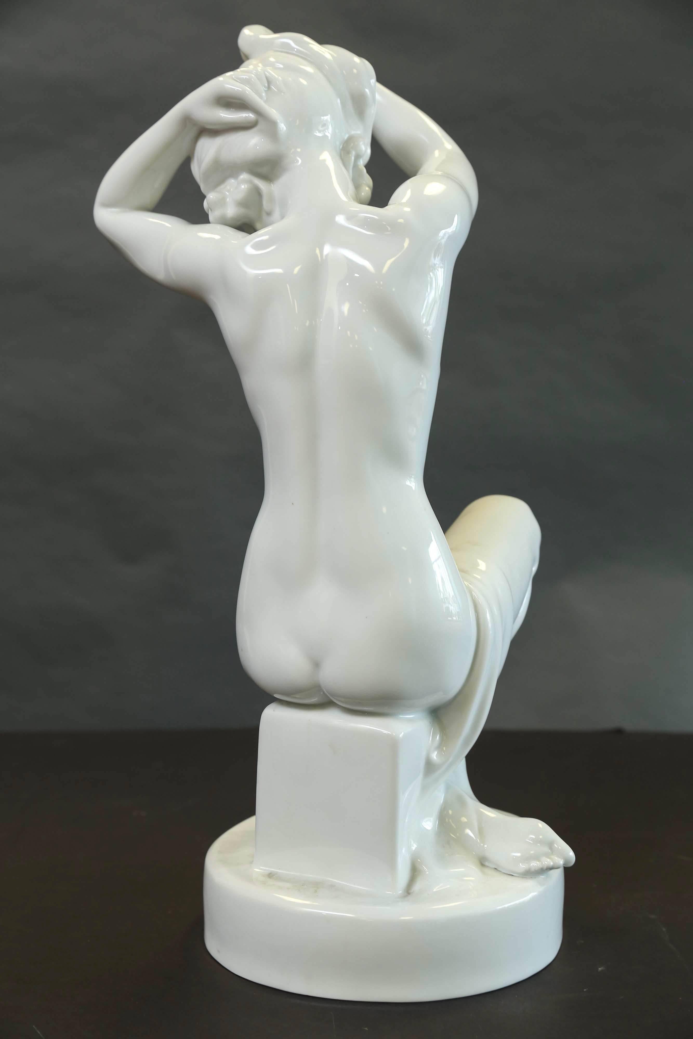 Herend Nude Sitting Female Figure In Excellent Condition In Houston, TX