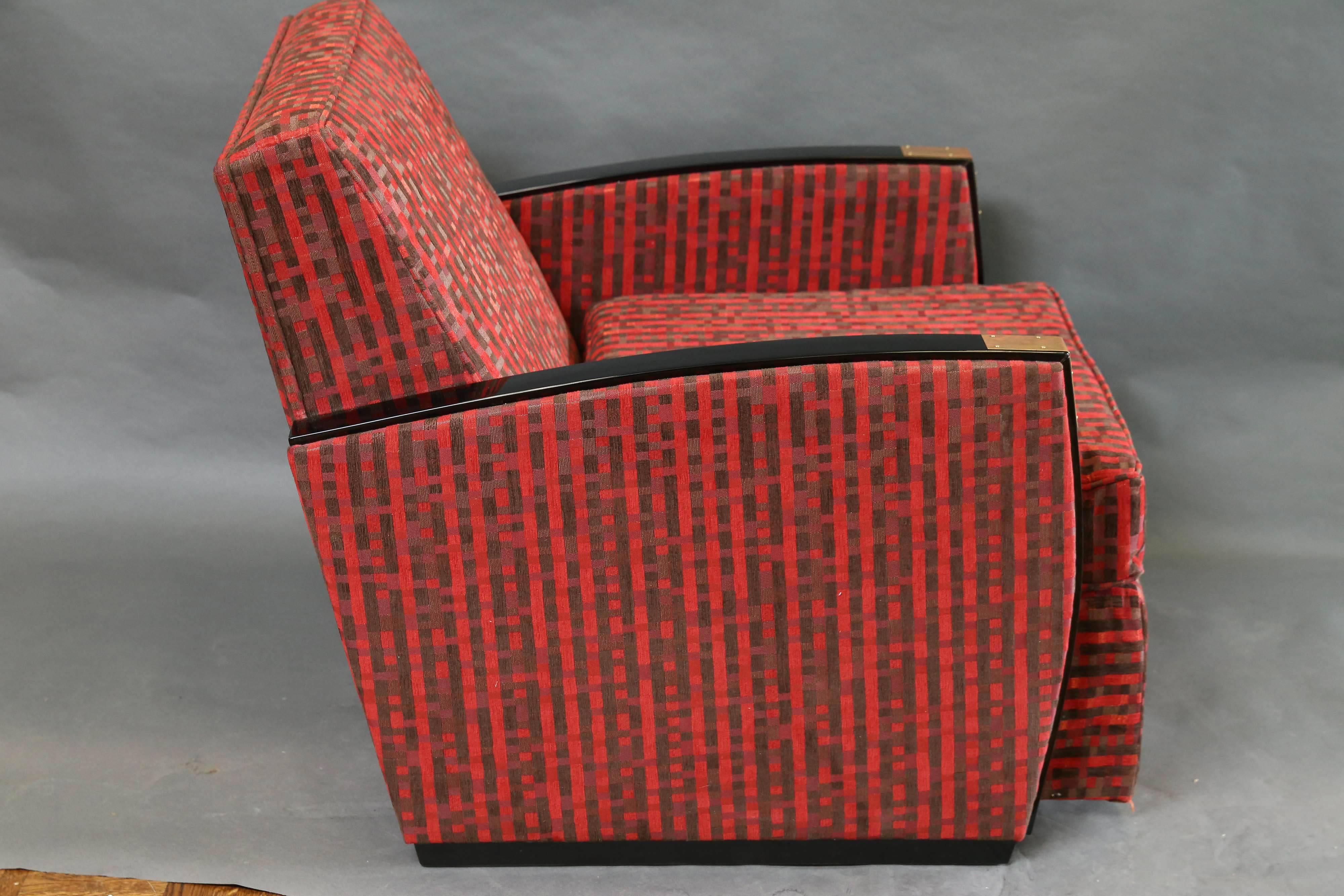 Fabric French Mid-Century Armchair in Walnut For Sale