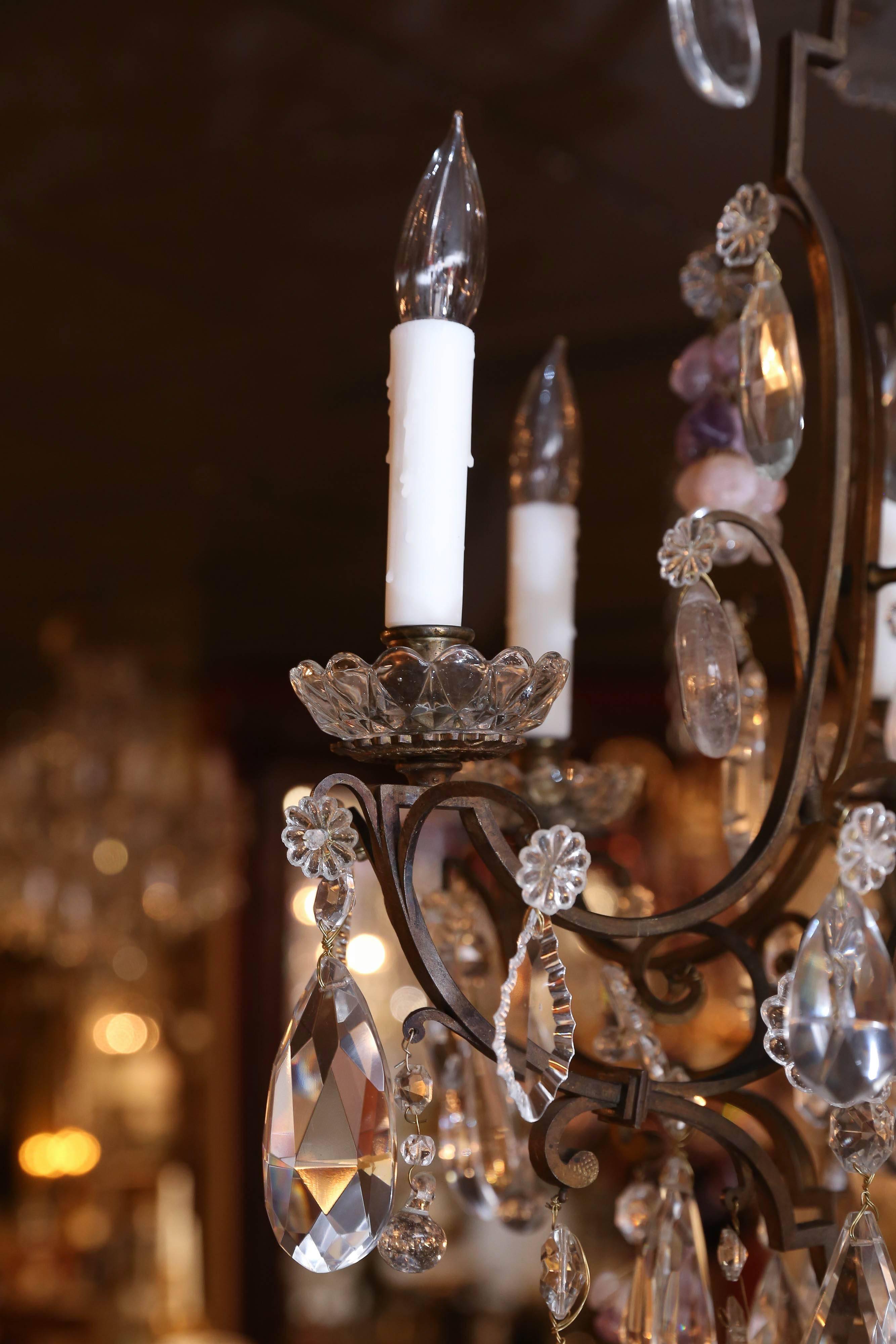20th Century Bronze Rock and Clear Crystal Nine-Light Chandelier