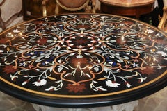 Pietra Dura Marble-Top Center Table Supported by White Carved Marble Angel Base