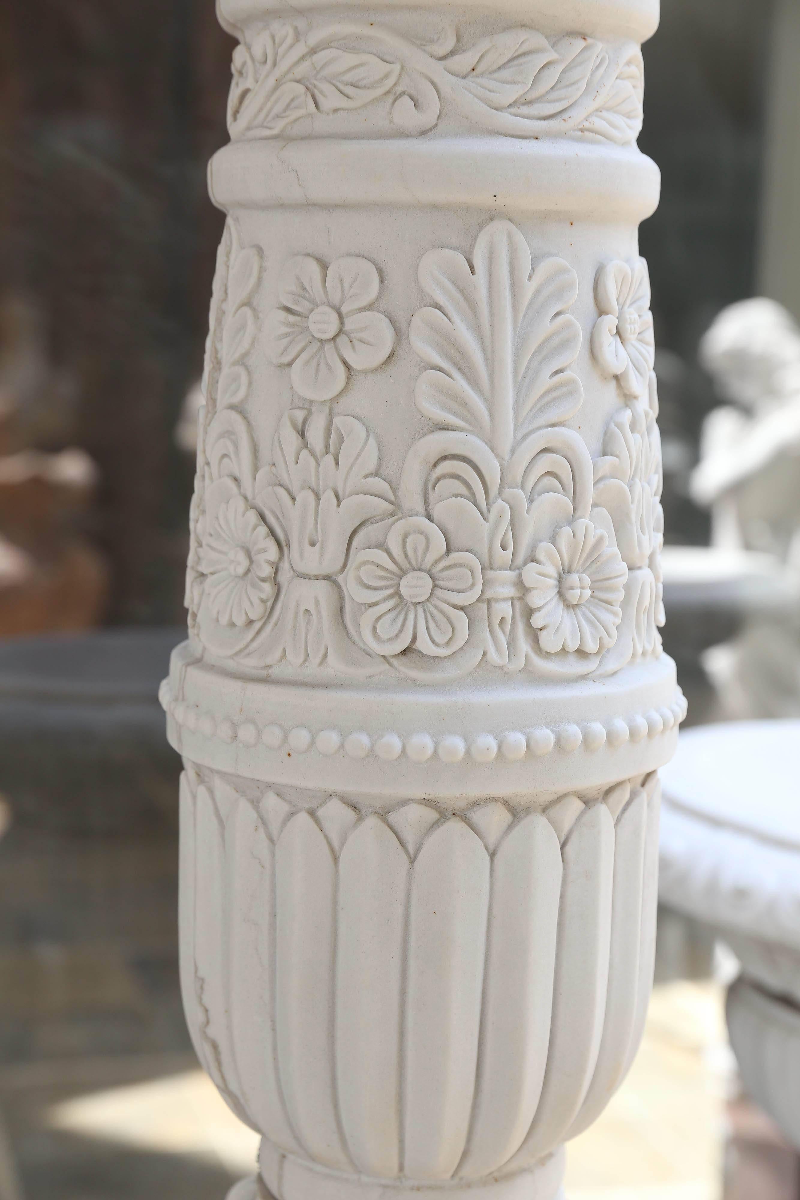 Chinese White hand carved Marble pedestals with tall torchiers for landscape lighting 