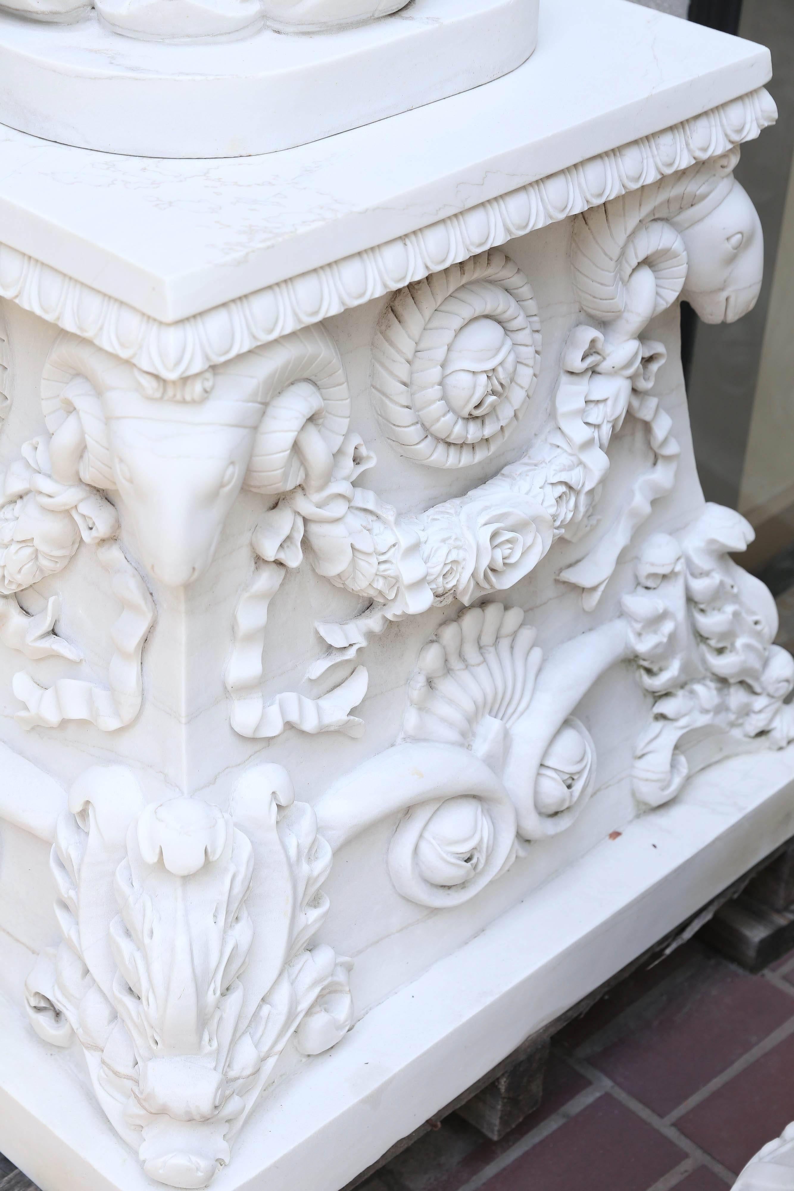 White hand carved Marble pedestals with tall torchiers for landscape lighting  2