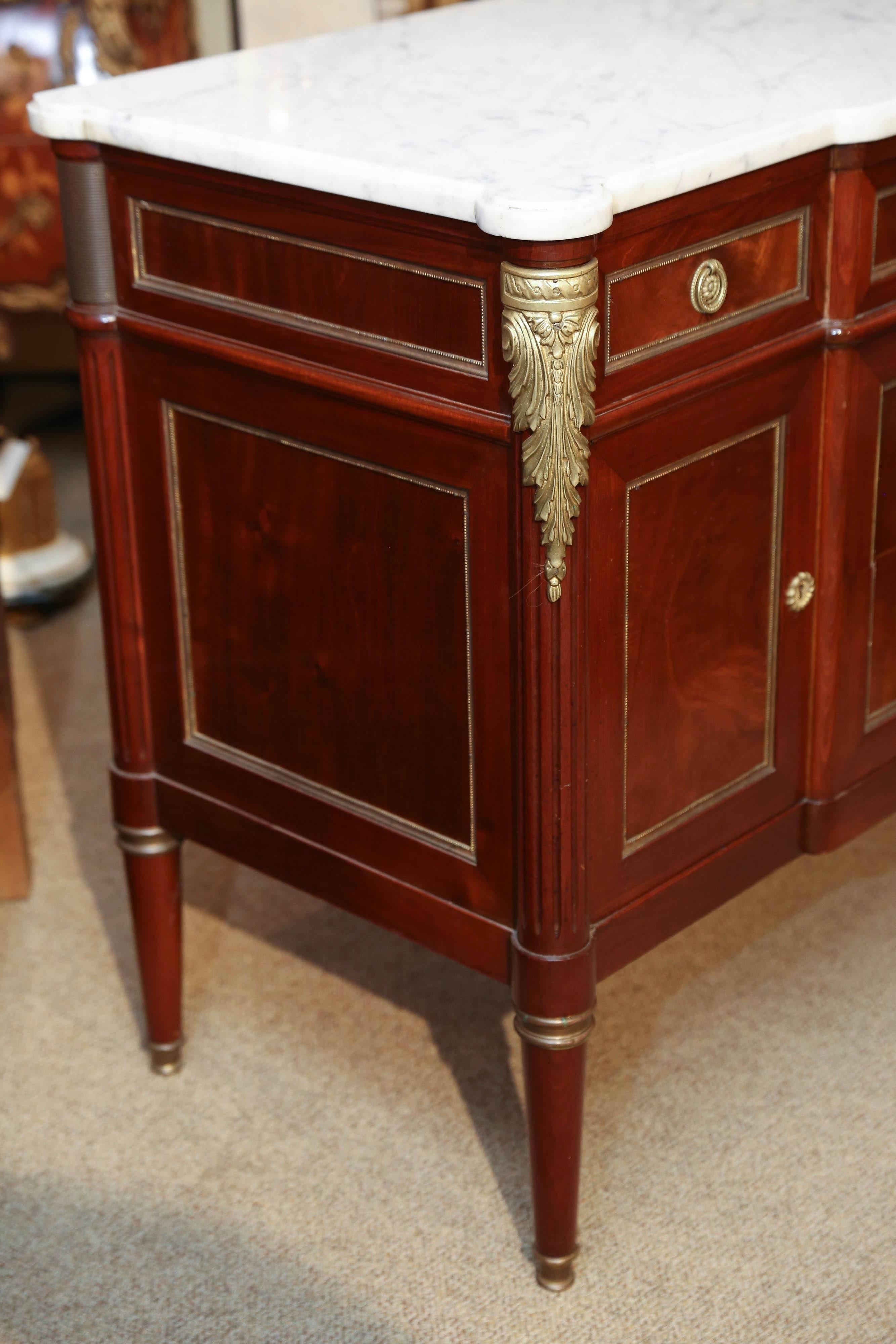 French Louis XVI Style Cabinet, Mahogany with White Marble Top, 19th Century For Sale 5