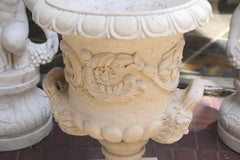 Pair of Hand-Carved Marble Planters in Pale Cream Color