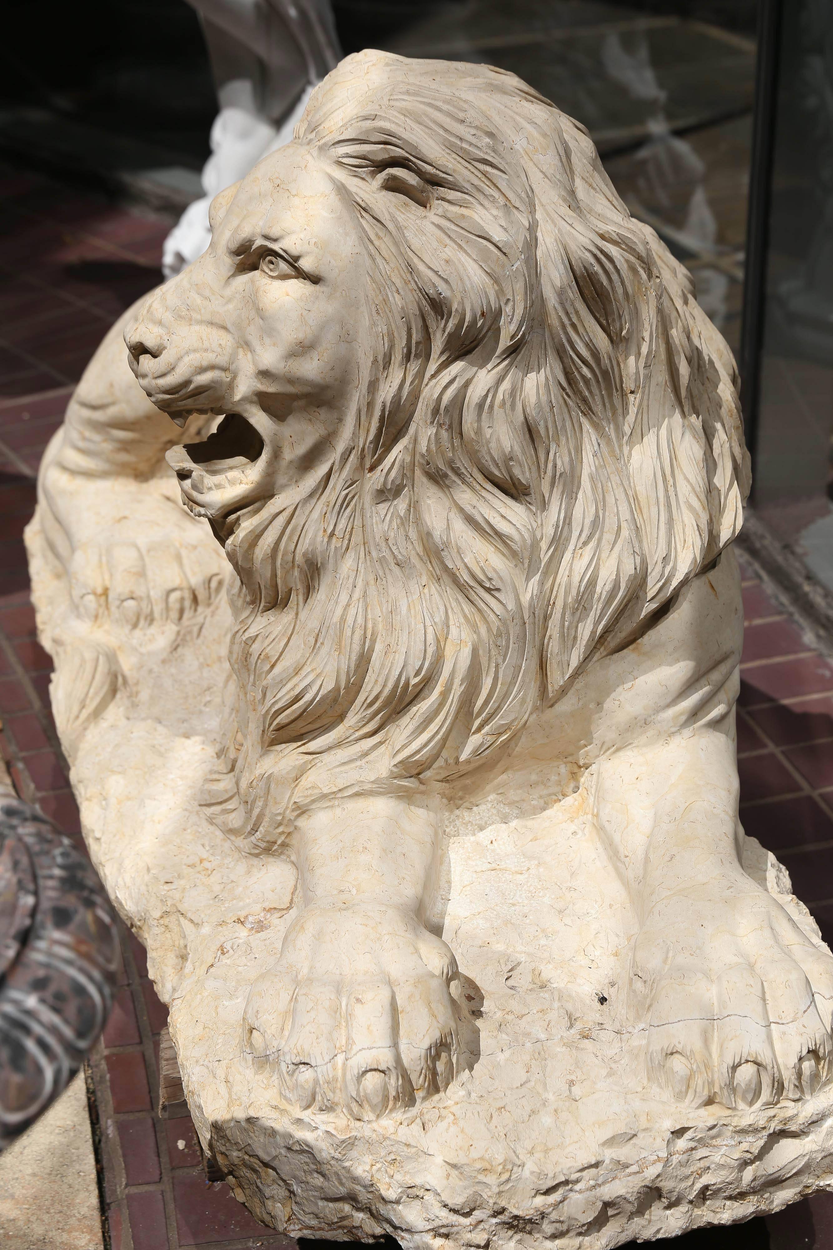 20th Century Cream Marble Carved Lion Sculpture