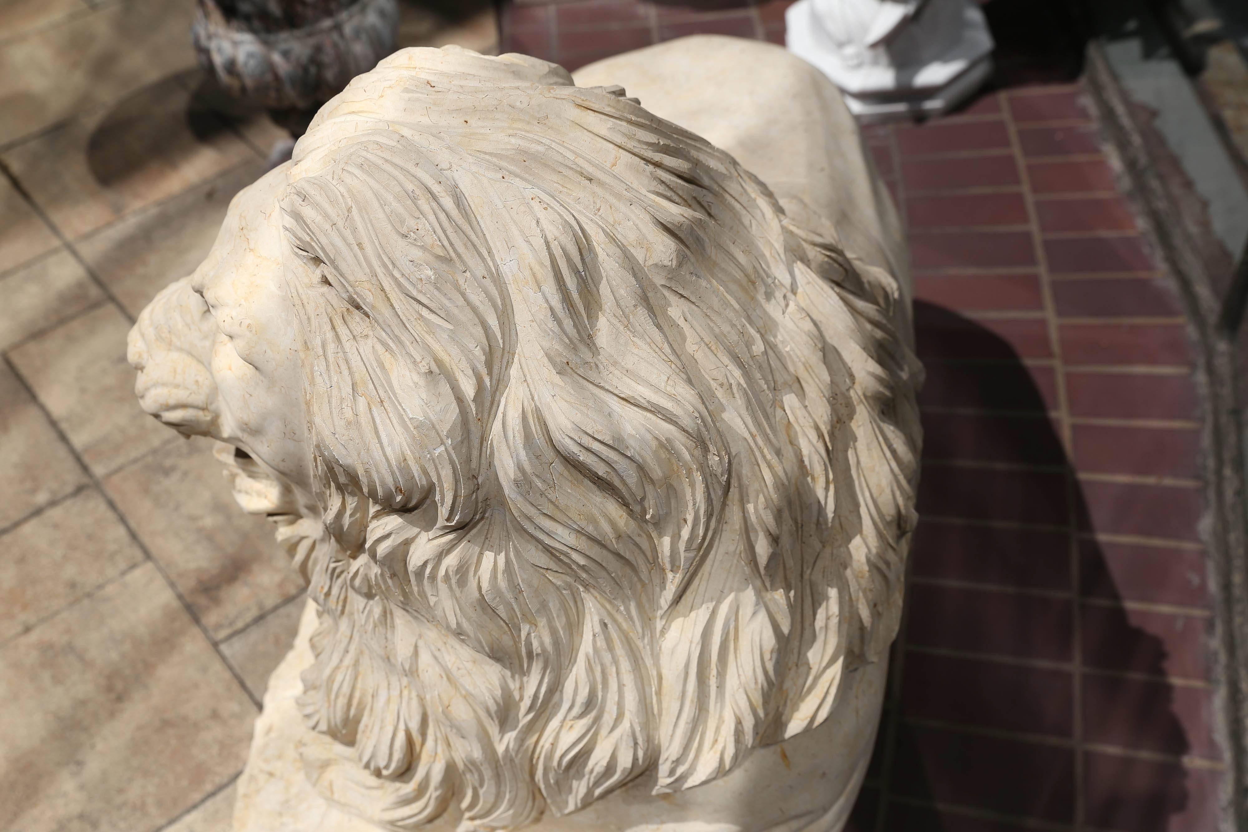 Cream Marble Carved Lion Sculpture 1