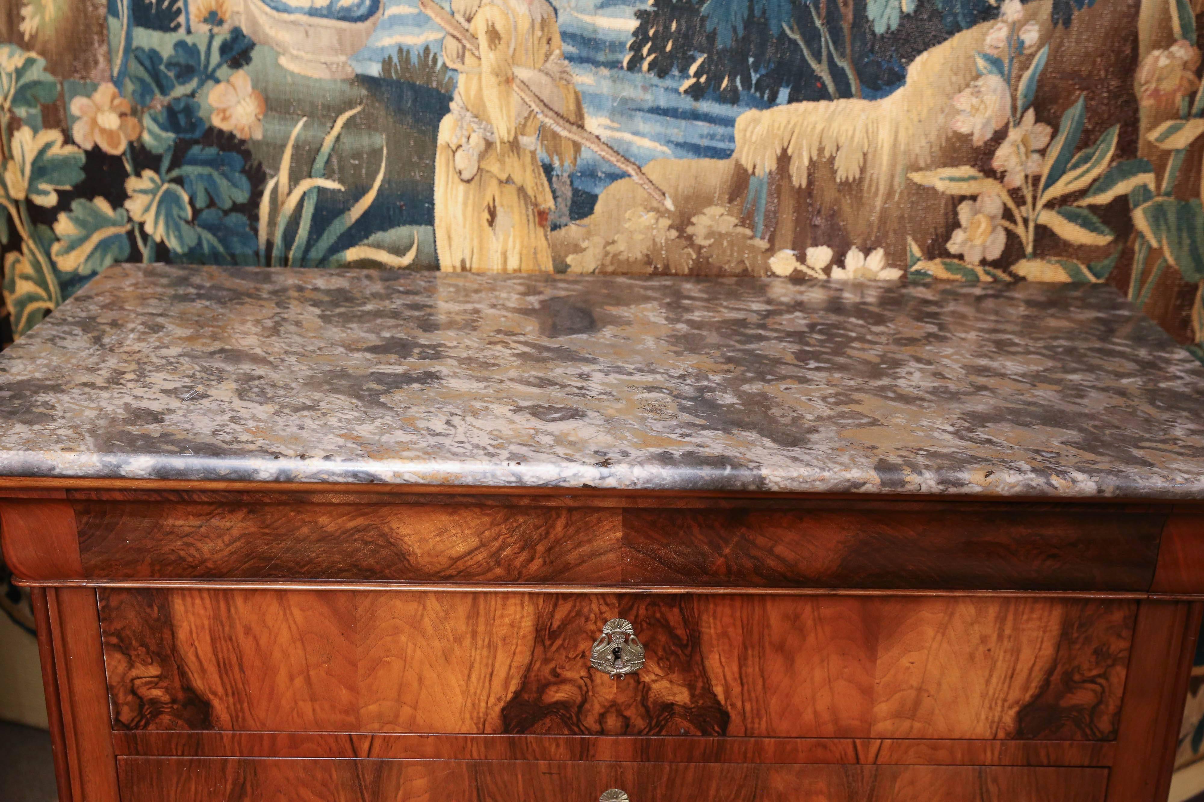 French Charles X Style Walnut Chest of Drawers, 19th Century, Marble Top 2