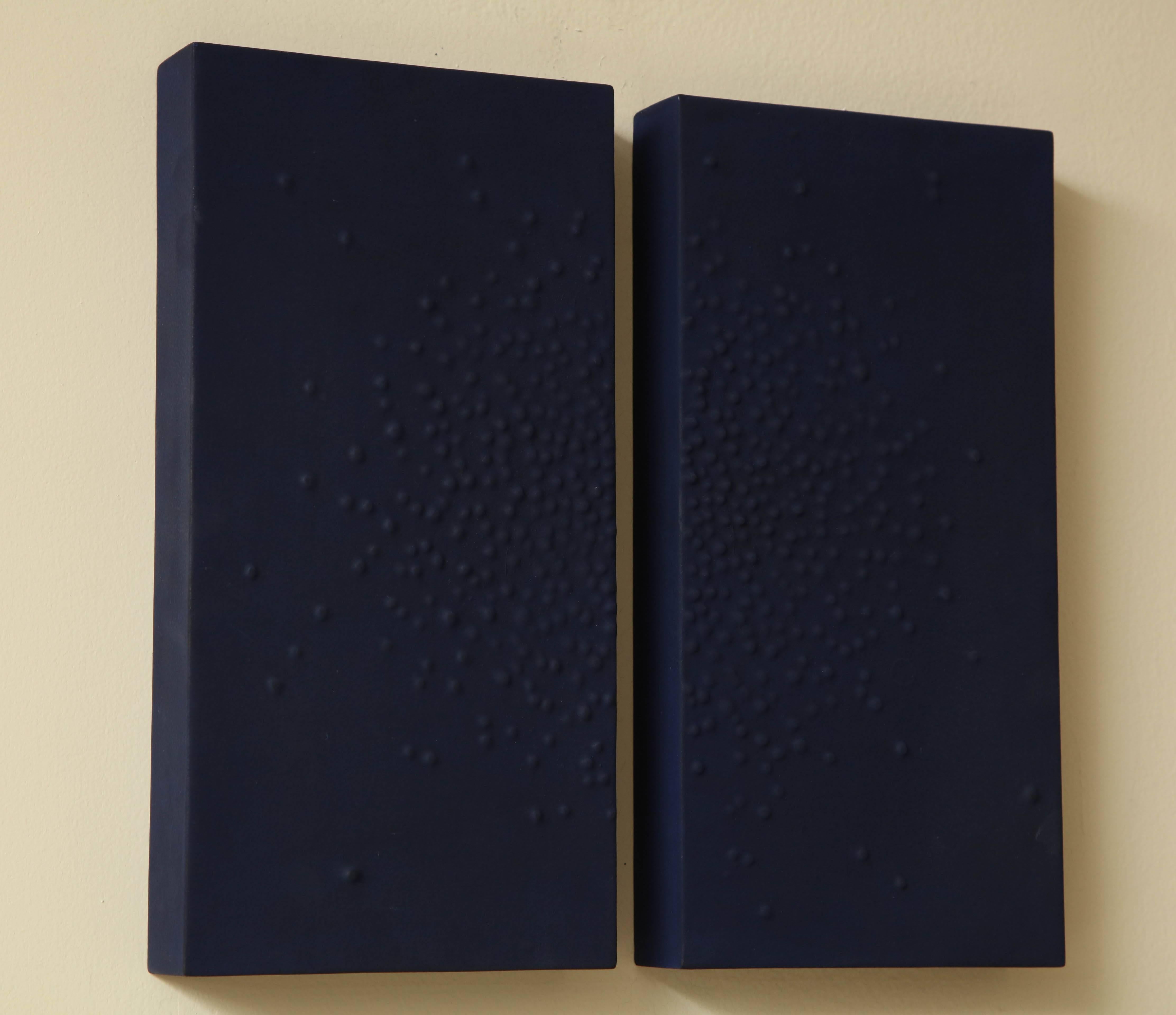 Gesso Navy Blue Diptych with Starburst Motif