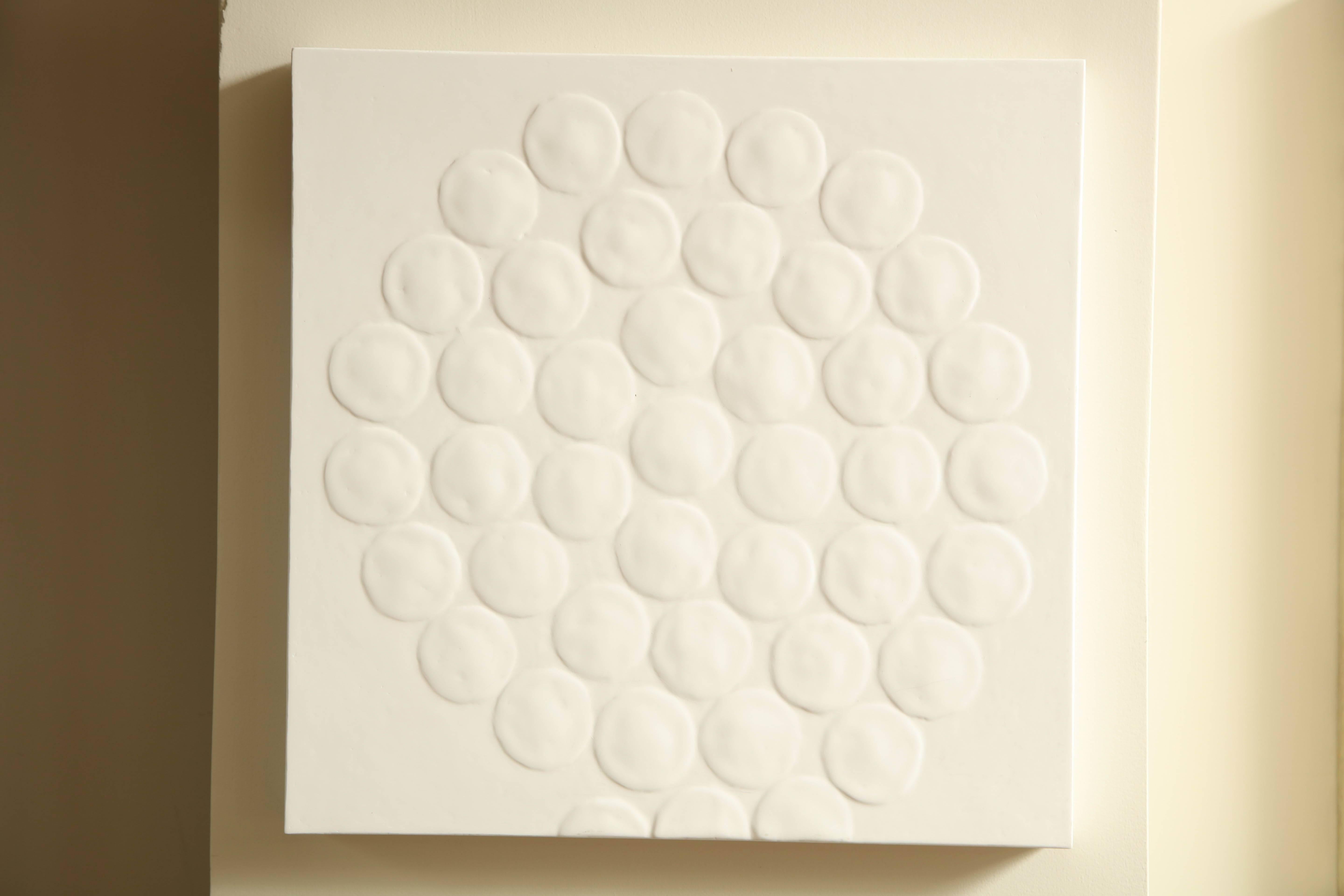 White spiral dot raised gesso motif painting by Carol Leskanic. 

Pieces measures at 18